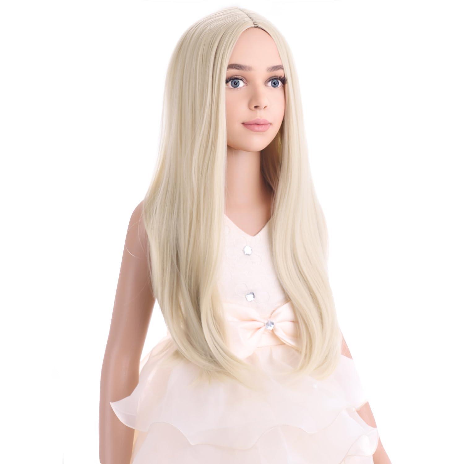 imageKids Black Wig Long Straight Black Wig for Gilrs Child Black Wigs Heat Resistant Synthetic Cosplay Halloween Wigs BlackBlonde