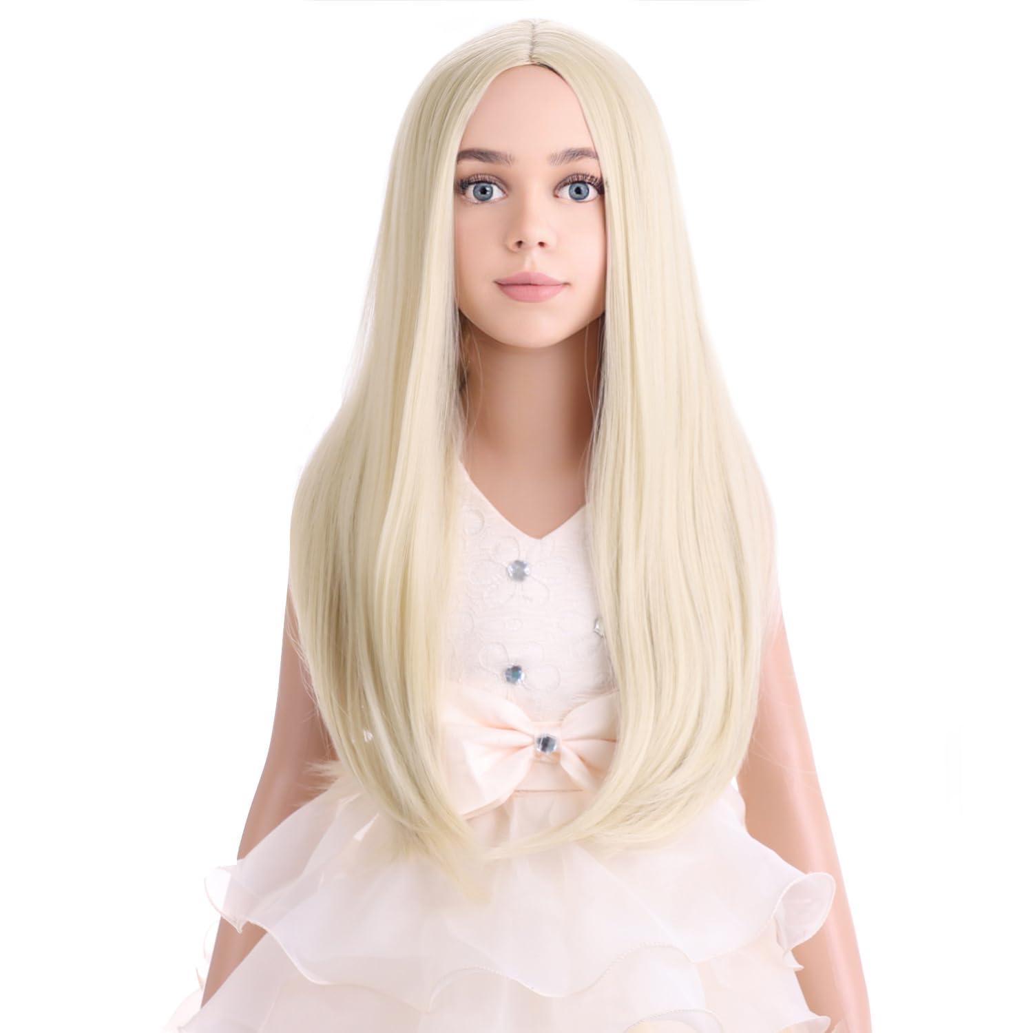 imageKids Black Wig Long Straight Black Wig for Gilrs Child Black Wigs Heat Resistant Synthetic Cosplay Halloween Wigs BlackBlonde