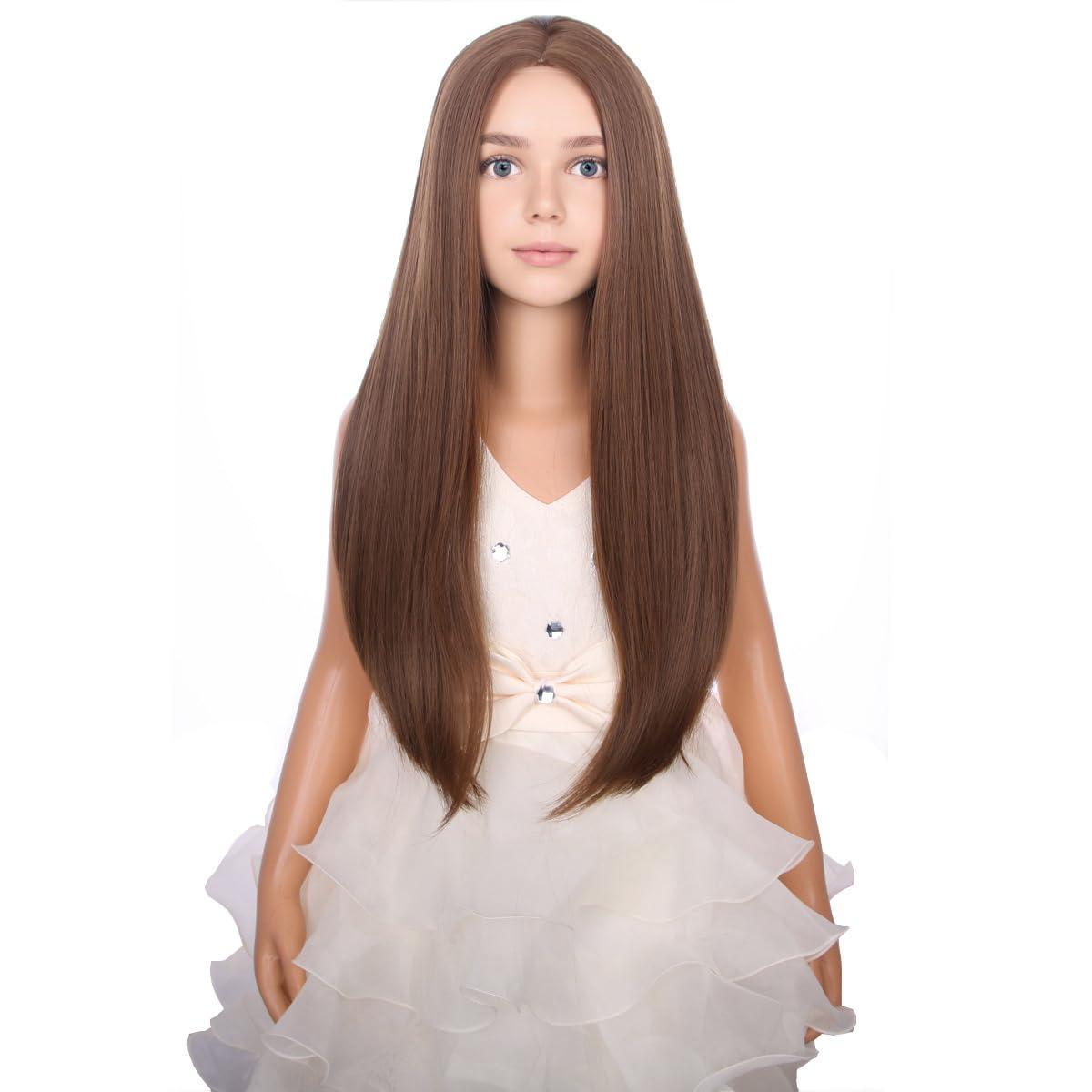 imageKids Black Wig Long Straight Black Wig for Gilrs Child Black Wigs Heat Resistant Synthetic Cosplay Halloween Wigs BlackBrown