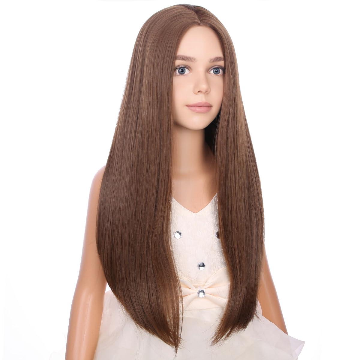 imageKids Black Wig Long Straight Black Wig for Gilrs Child Black Wigs Heat Resistant Synthetic Cosplay Halloween Wigs BlackBrown