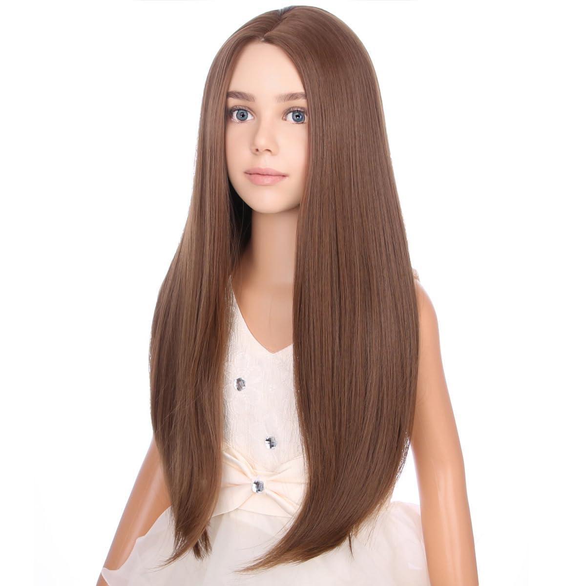 imageKids Black Wig Long Straight Black Wig for Gilrs Child Black Wigs Heat Resistant Synthetic Cosplay Halloween Wigs BlackBrown