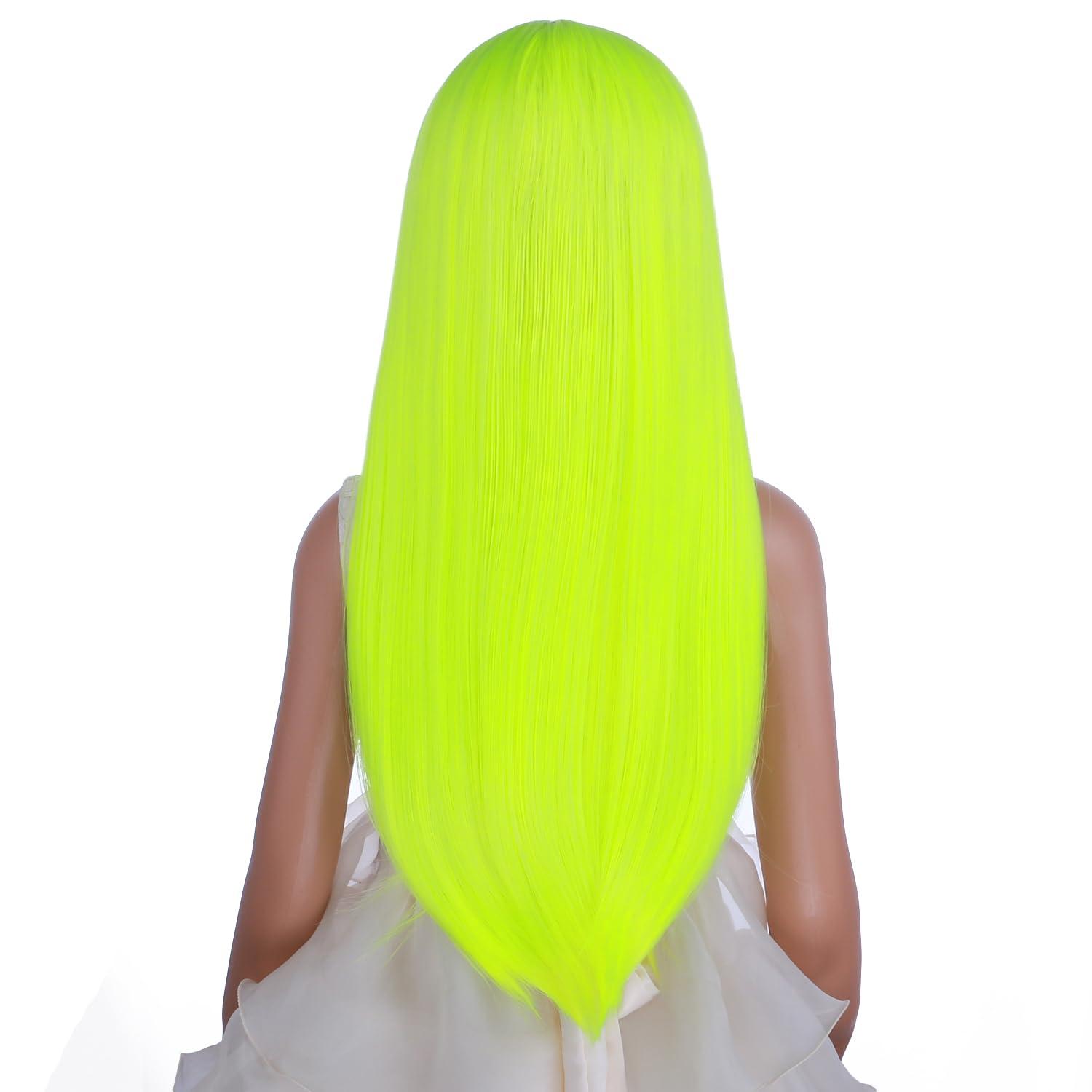 imageKids Black Wig Long Straight Black Wig for Gilrs Child Black Wigs Heat Resistant Synthetic Cosplay Halloween Wigs BlackFluorescent Green