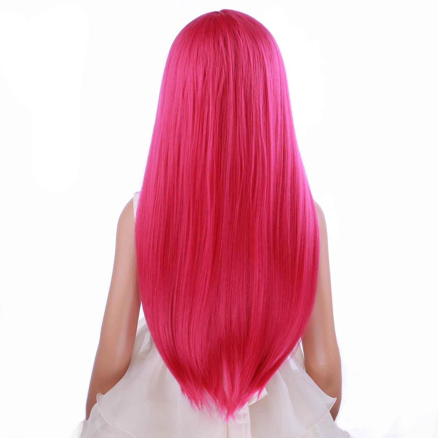 imageKids Black Wig Long Straight Black Wig for Gilrs Child Black Wigs Heat Resistant Synthetic Cosplay Halloween Wigs BlackHot Pink