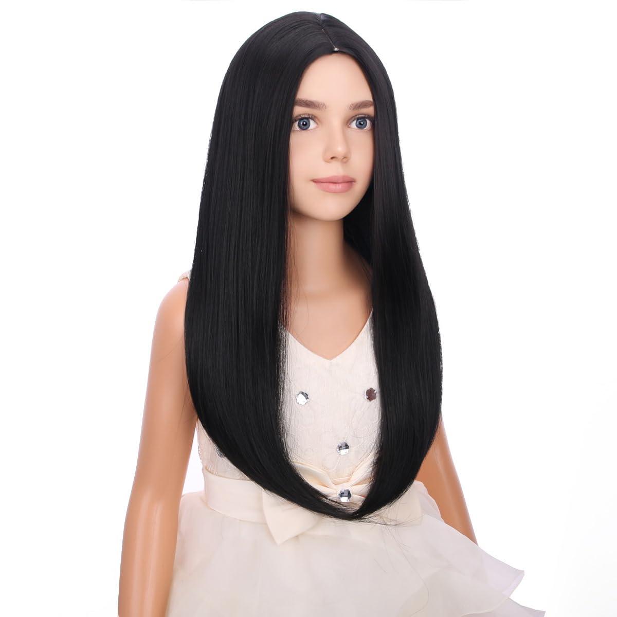 imageKids Black Wig Long Straight Black Wig for Gilrs Child Black Wigs Heat Resistant Synthetic Cosplay Halloween Wigs BlackNatural Black