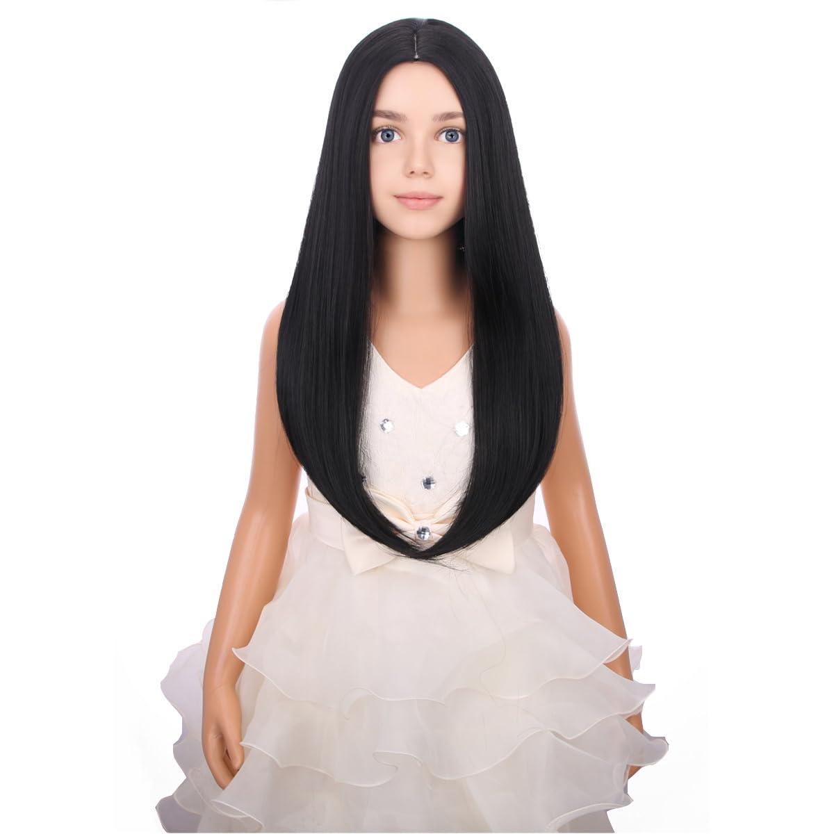 imageKids Black Wig Long Straight Black Wig for Gilrs Child Black Wigs Heat Resistant Synthetic Cosplay Halloween Wigs BlackNatural Black