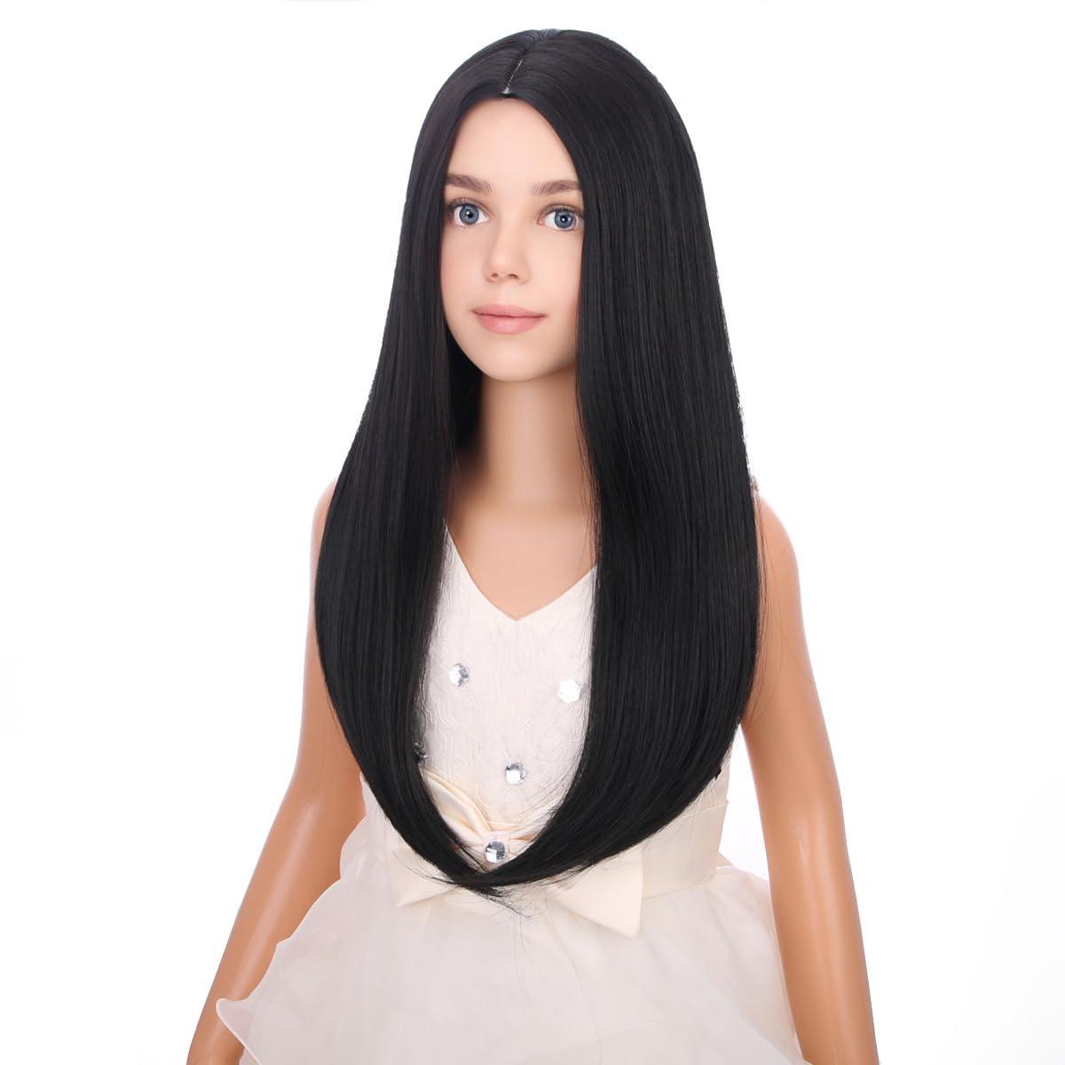 imageKids Black Wig Long Straight Black Wig for Gilrs Child Black Wigs Heat Resistant Synthetic Cosplay Halloween Wigs BlackNatural Black