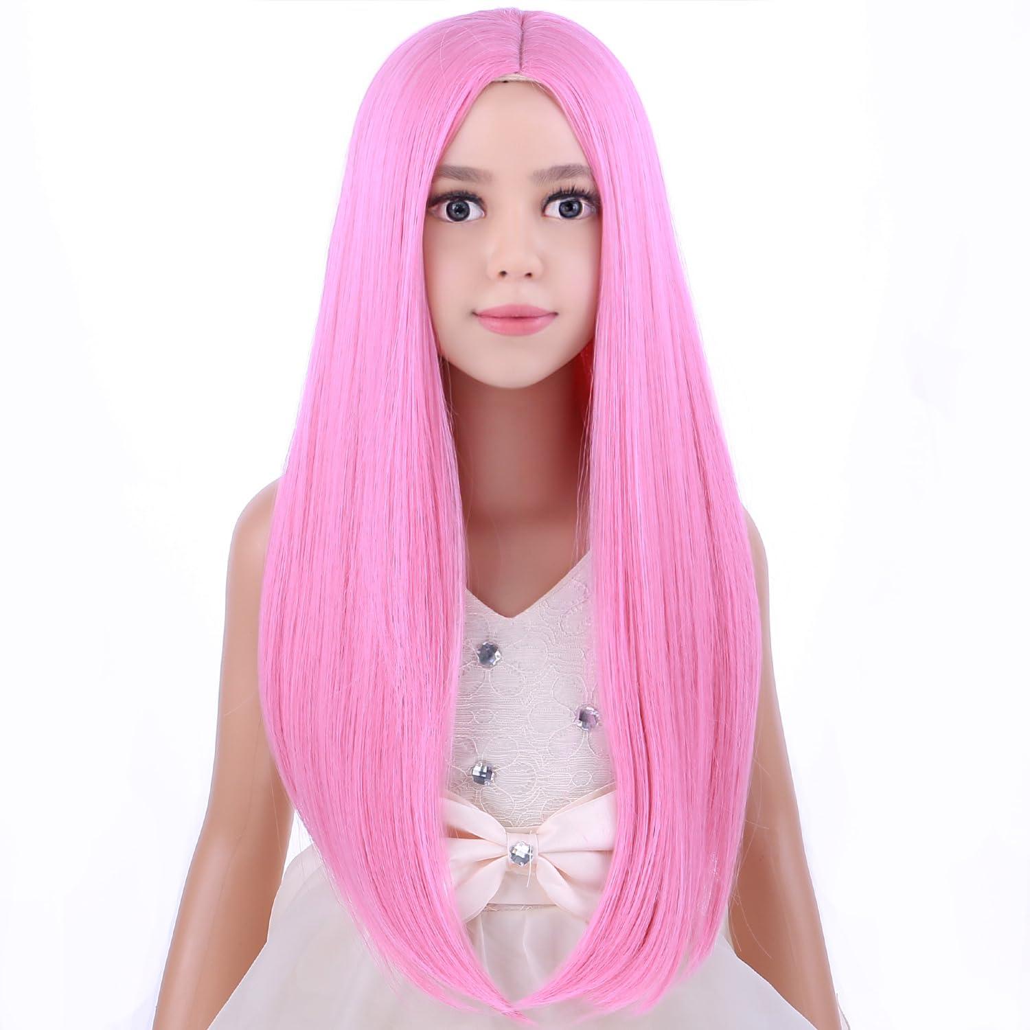 imageKids Black Wig Long Straight Black Wig for Gilrs Child Black Wigs Heat Resistant Synthetic Cosplay Halloween Wigs BlackPink