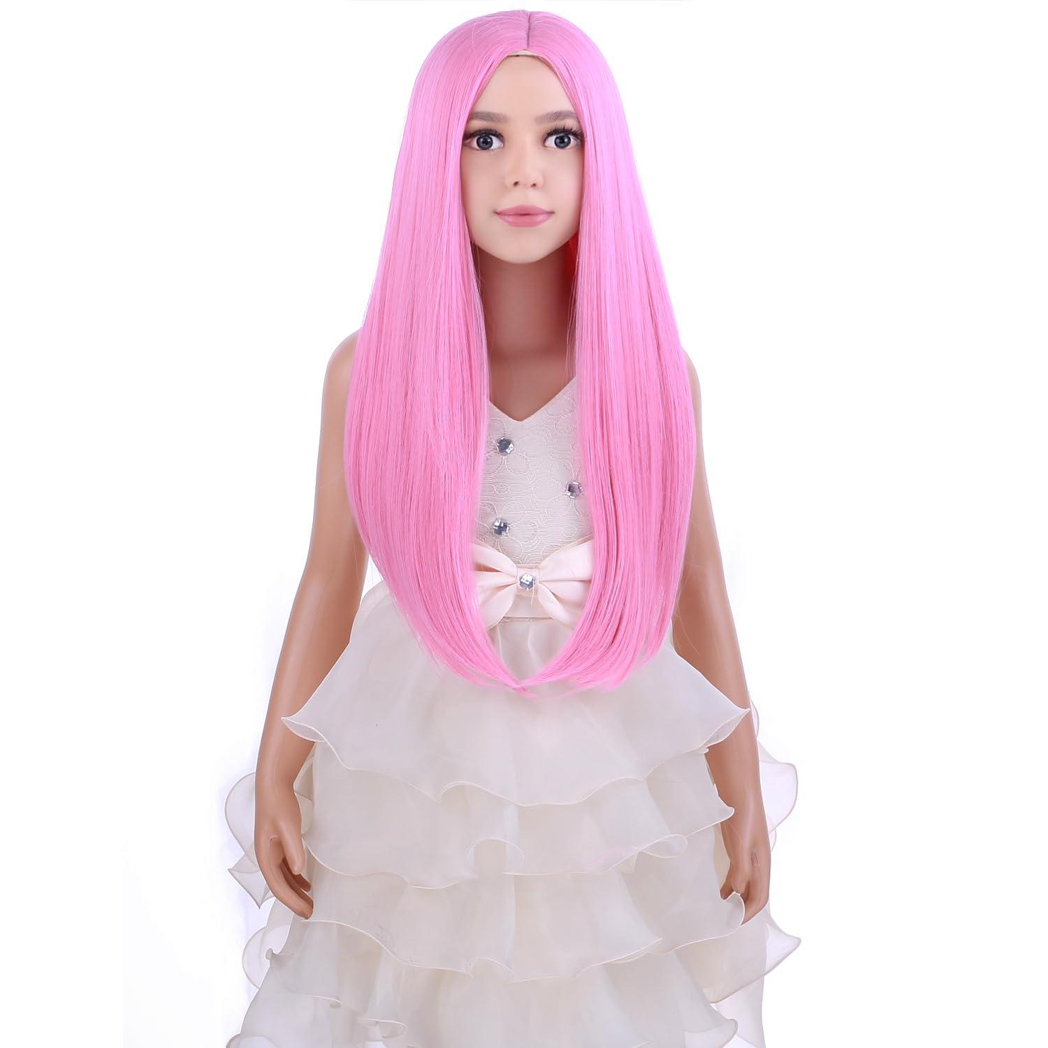 imageKids Black Wig Long Straight Black Wig for Gilrs Child Black Wigs Heat Resistant Synthetic Cosplay Halloween Wigs BlackPink