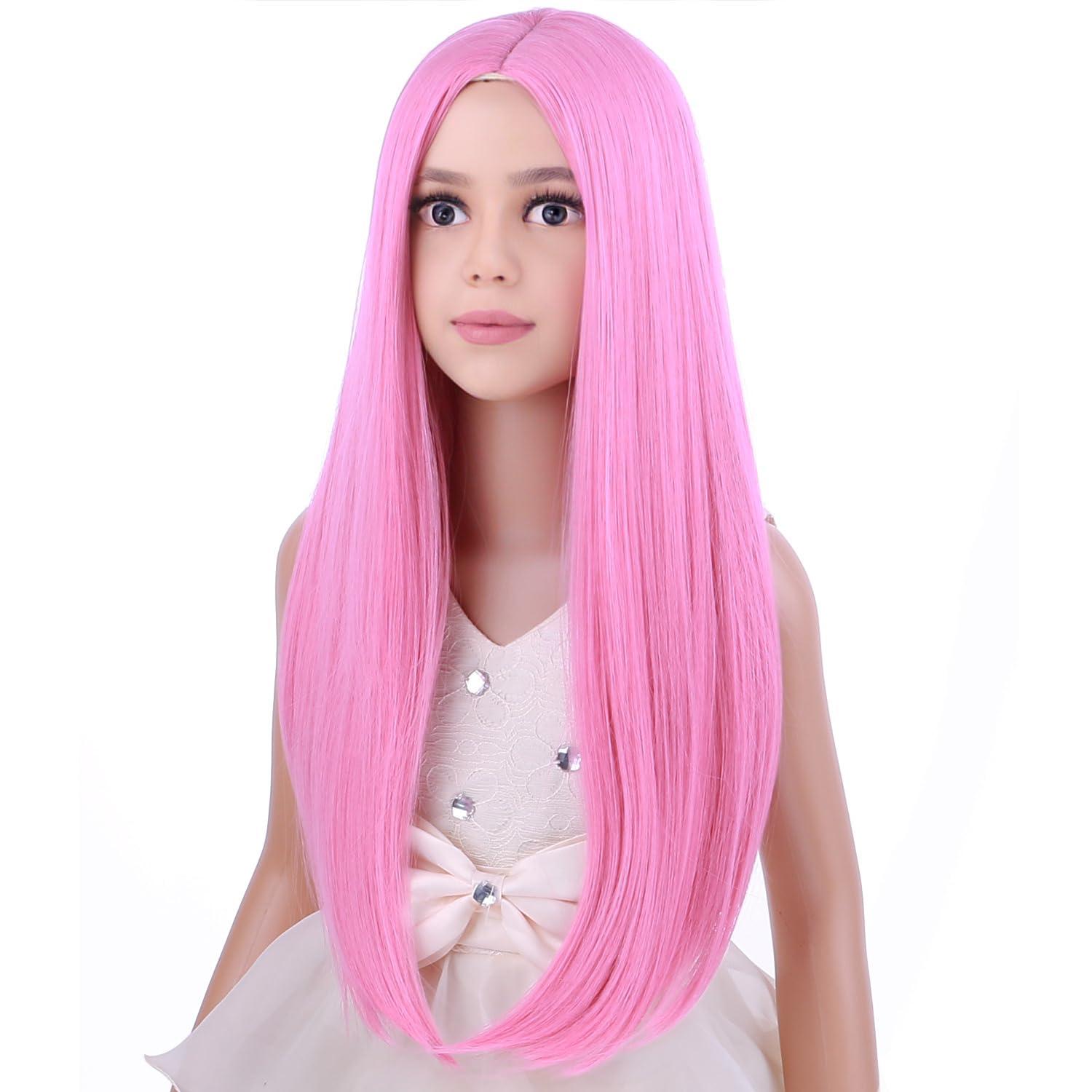 imageKids Black Wig Long Straight Black Wig for Gilrs Child Black Wigs Heat Resistant Synthetic Cosplay Halloween Wigs BlackPink