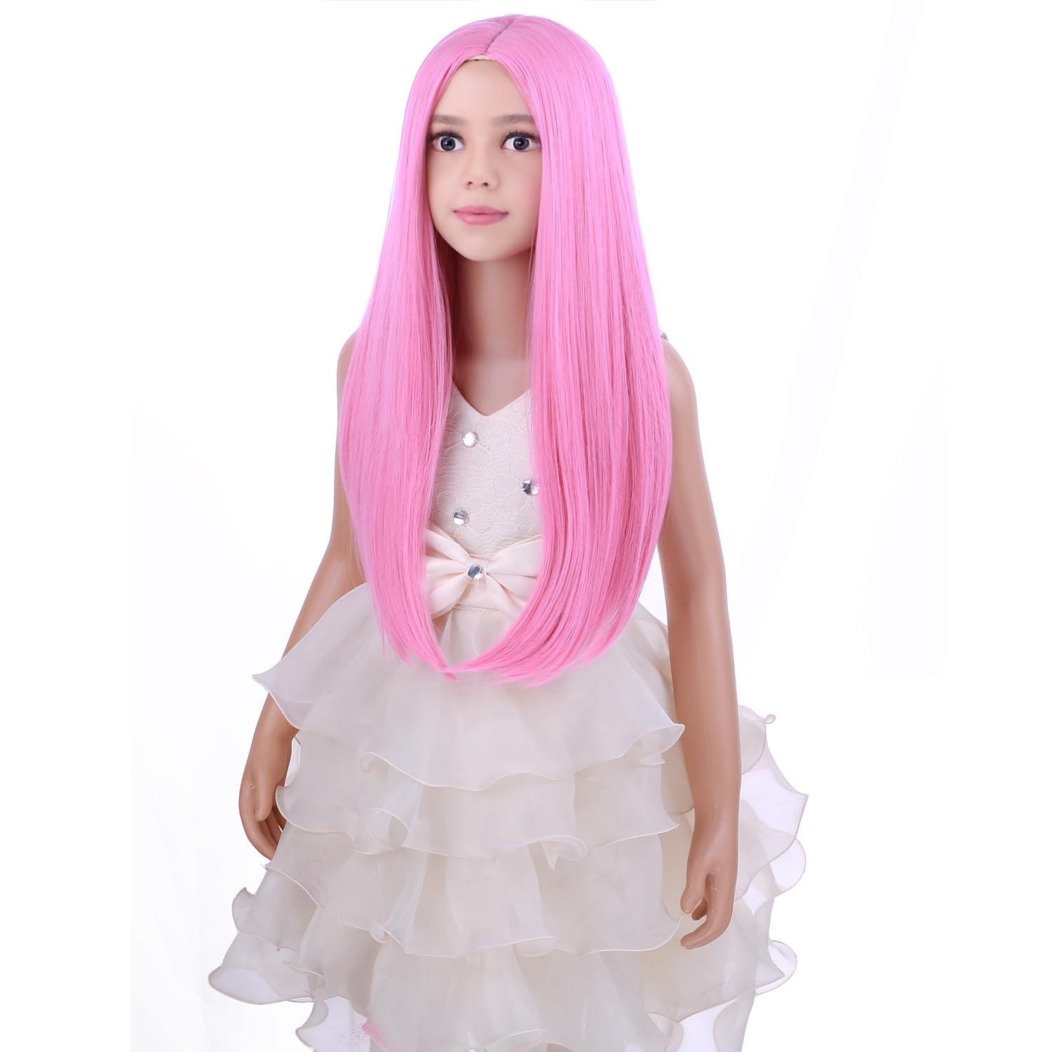imageKids Black Wig Long Straight Black Wig for Gilrs Child Black Wigs Heat Resistant Synthetic Cosplay Halloween Wigs BlackPink