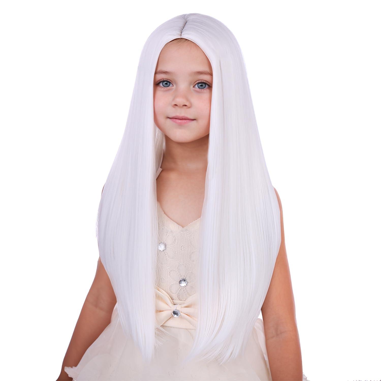 imageKids Black Wig Long Straight Black Wig for Gilrs Child Black Wigs Heat Resistant Synthetic Cosplay Halloween Wigs BlackWhite