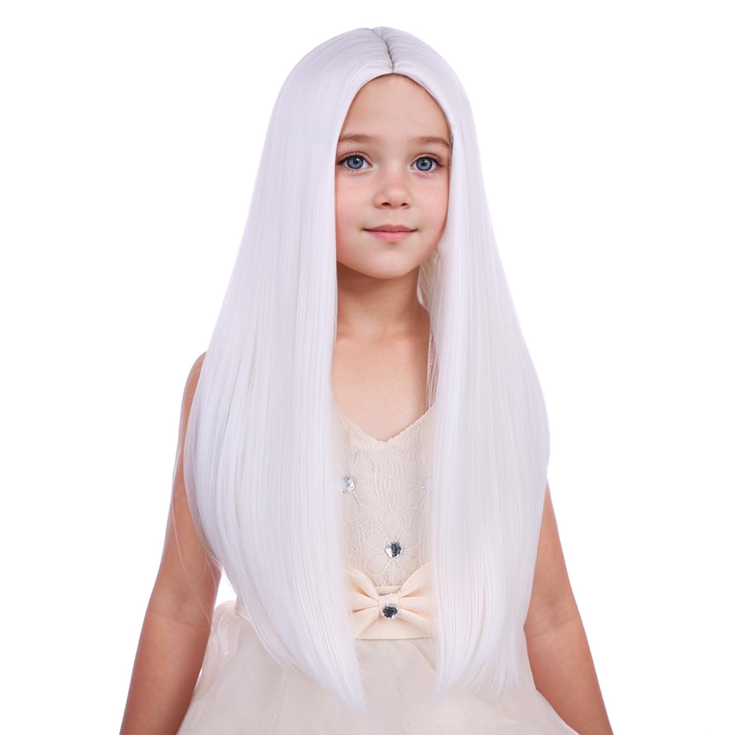 imageKids Black Wig Long Straight Black Wig for Gilrs Child Black Wigs Heat Resistant Synthetic Cosplay Halloween Wigs BlackWhite