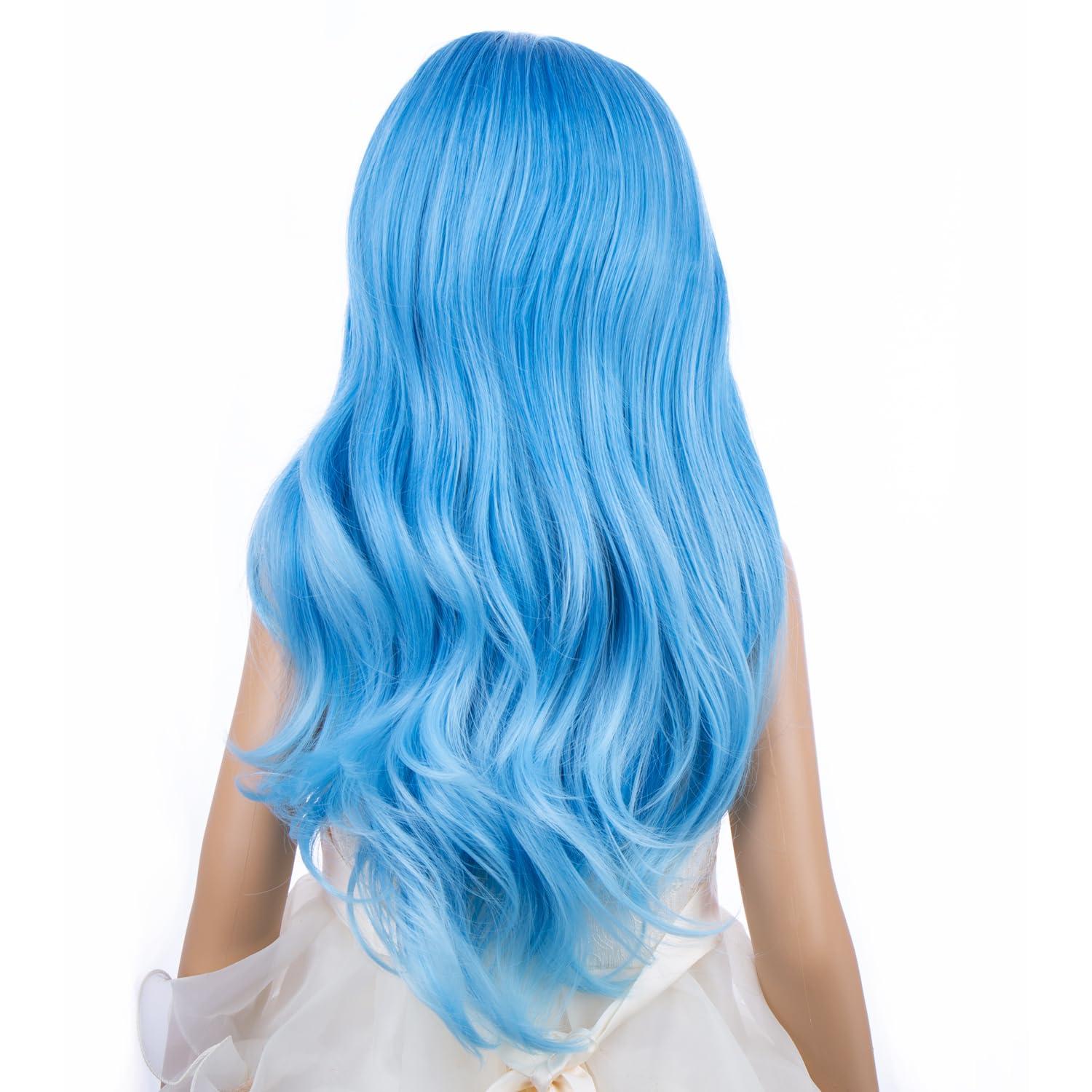 imageKids Blue Wig Long Wavy Child Wig Light Blue Wig for Kids Heat Resistant Synthetic Hair Cosplay Costume Girls Wig Mixed BlueBlue