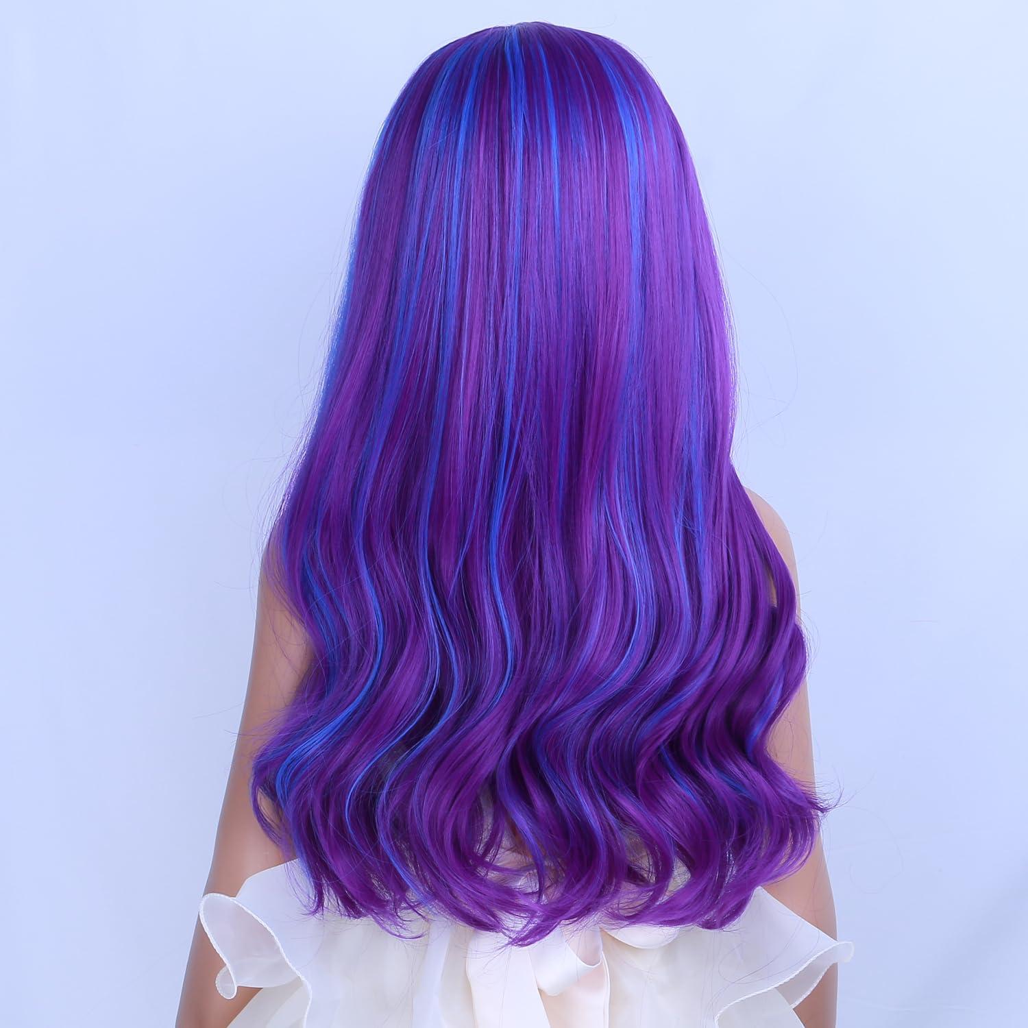 imageKids Blue Wig Long Wavy Child Wig Light Blue Wig for Kids Heat Resistant Synthetic Hair Cosplay Costume Girls Wig Mixed BlueBlue Purple