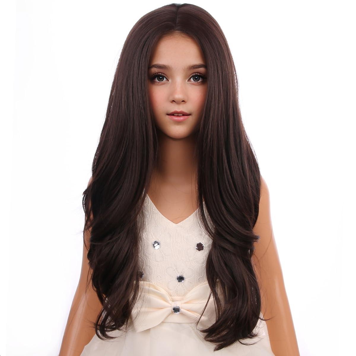imageKids Blue Wig Long Wavy Child Wig Light Blue Wig for Kids Heat Resistant Synthetic Hair Cosplay Costume Girls Wig Mixed BlueBrown