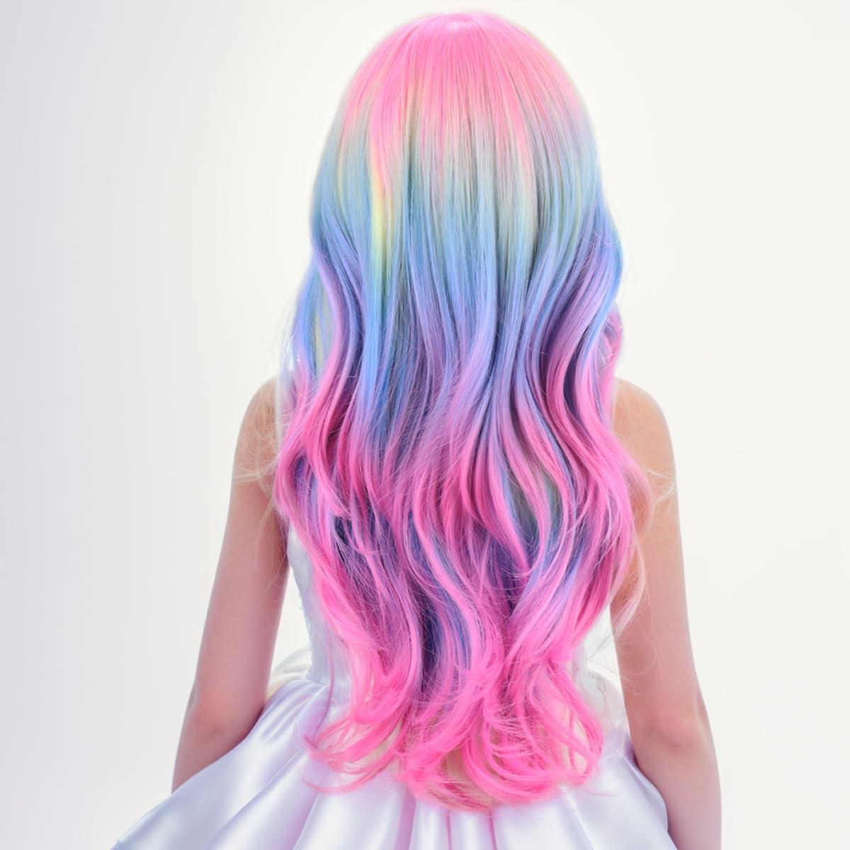 imageKids Blue Wig Long Wavy Child Wig Light Blue Wig for Kids Heat Resistant Synthetic Hair Cosplay Costume Girls Wig Mixed BlueColorful