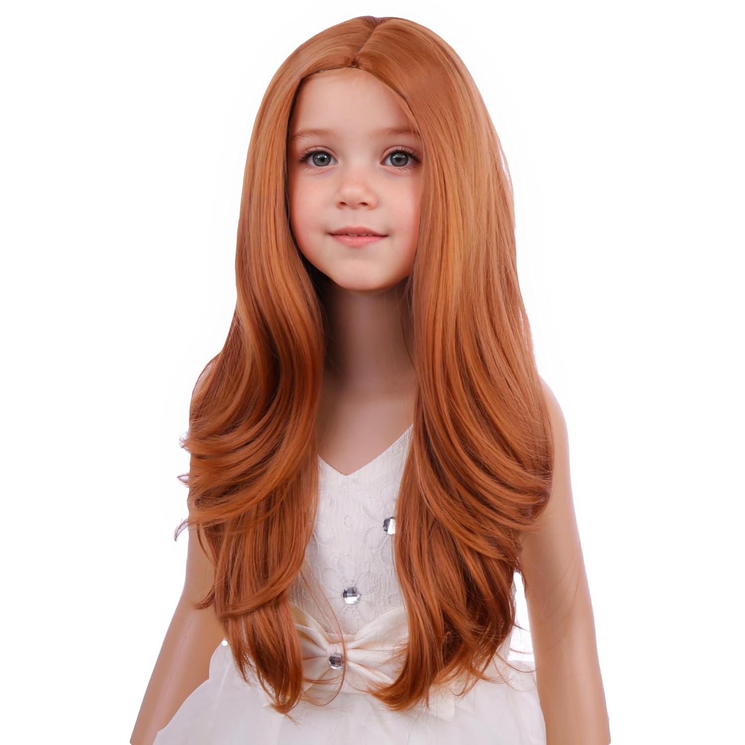 imageKids Blue Wig Long Wavy Child Wig Light Blue Wig for Kids Heat Resistant Synthetic Hair Cosplay Costume Girls Wig Mixed BlueDark Orange
