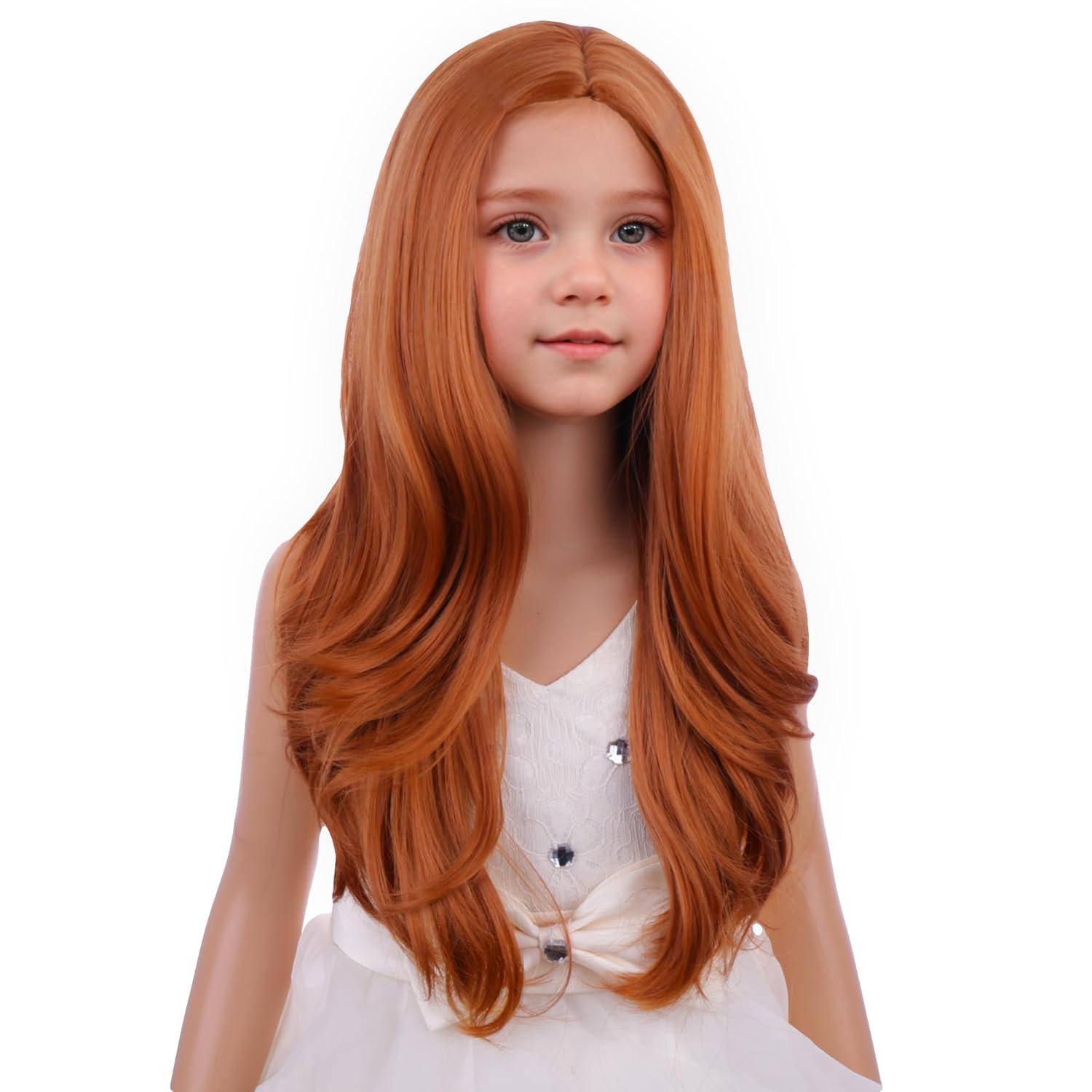 imageKids Blue Wig Long Wavy Child Wig Light Blue Wig for Kids Heat Resistant Synthetic Hair Cosplay Costume Girls Wig Mixed BlueDark Orange