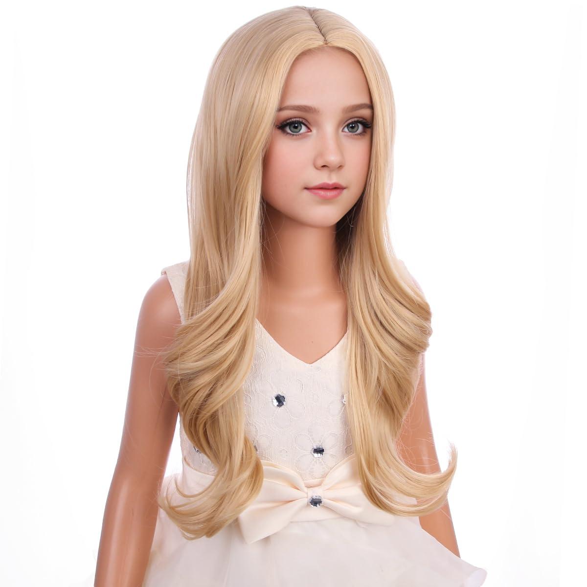 imageKids Blue Wig Long Wavy Child Wig Light Blue Wig for Kids Heat Resistant Synthetic Hair Cosplay Costume Girls Wig Mixed BlueGolden