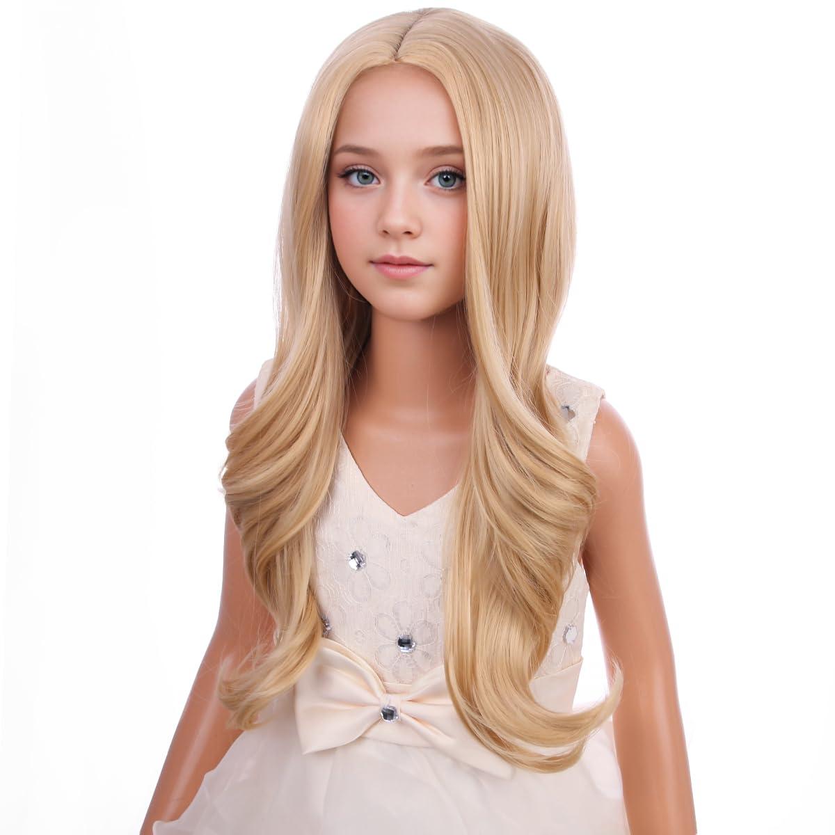 imageKids Blue Wig Long Wavy Child Wig Light Blue Wig for Kids Heat Resistant Synthetic Hair Cosplay Costume Girls Wig Mixed BlueGolden