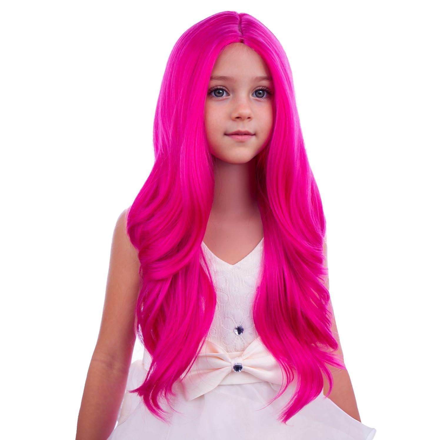 imageKids Blue Wig Long Wavy Child Wig Light Blue Wig for Kids Heat Resistant Synthetic Hair Cosplay Costume Girls Wig Mixed BlueHot Pink