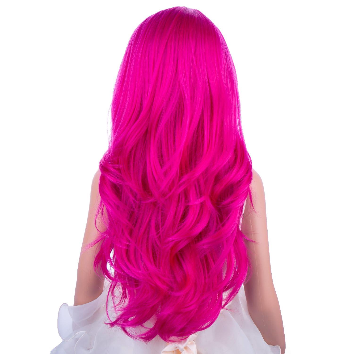 imageKids Blue Wig Long Wavy Child Wig Light Blue Wig for Kids Heat Resistant Synthetic Hair Cosplay Costume Girls Wig Mixed BlueHot Pink