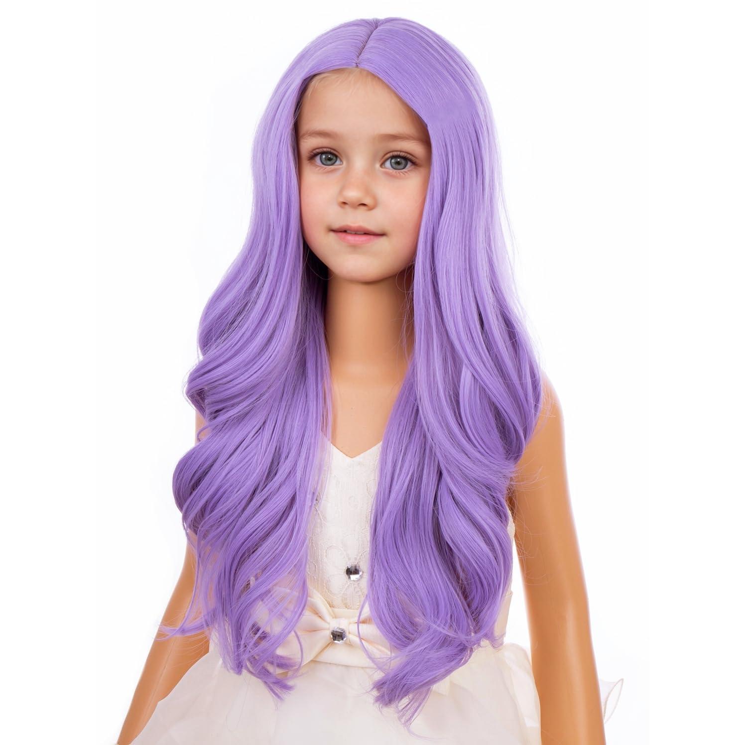 imageKids Blue Wig Long Wavy Child Wig Light Blue Wig for Kids Heat Resistant Synthetic Hair Cosplay Costume Girls Wig Mixed BlueLight Purple