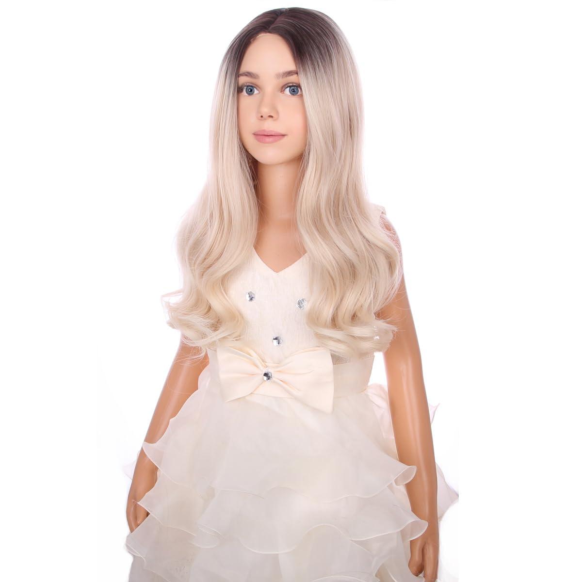 imageKids Blue Wig Long Wavy Child Wig Light Blue Wig for Kids Heat Resistant Synthetic Hair Cosplay Costume Girls Wig Mixed BlueOmbre Blonde