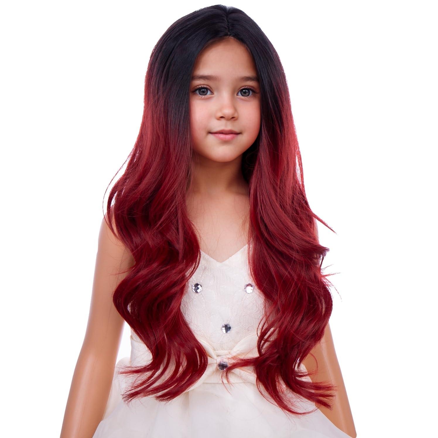 imageKids Blue Wig Long Wavy Child Wig Light Blue Wig for Kids Heat Resistant Synthetic Hair Cosplay Costume Girls Wig Mixed BlueOmbre Red