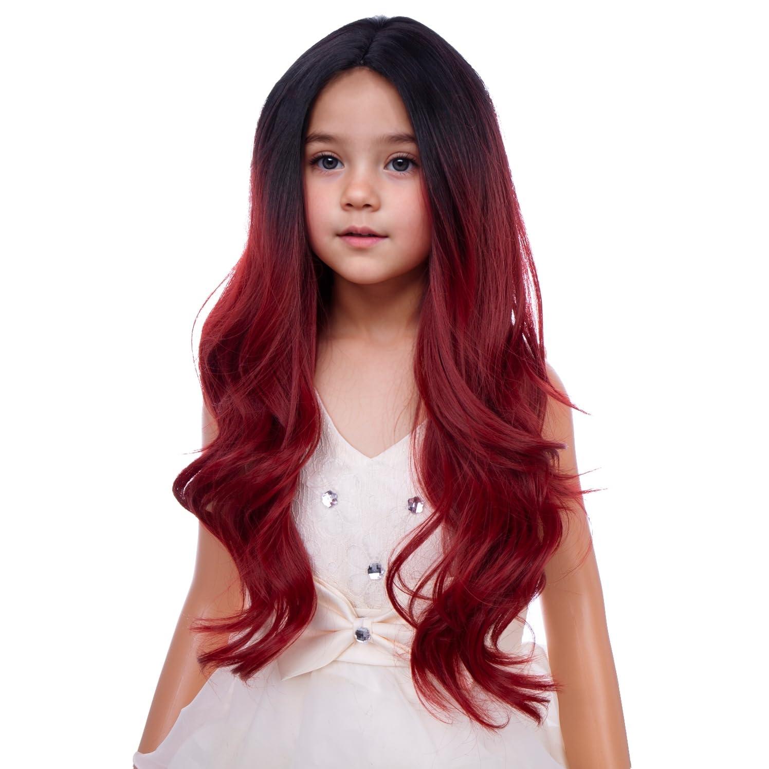 imageKids Blue Wig Long Wavy Child Wig Light Blue Wig for Kids Heat Resistant Synthetic Hair Cosplay Costume Girls Wig Mixed BlueOmbre Red