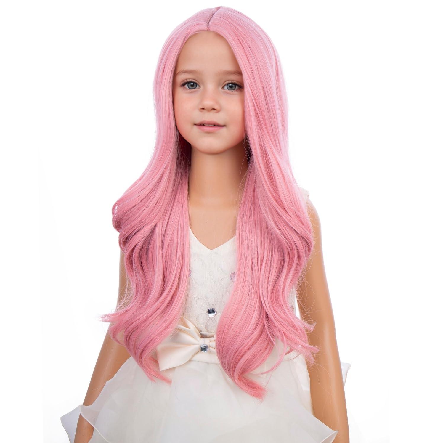 imageKids Blue Wig Long Wavy Child Wig Light Blue Wig for Kids Heat Resistant Synthetic Hair Cosplay Costume Girls Wig Mixed BluePink