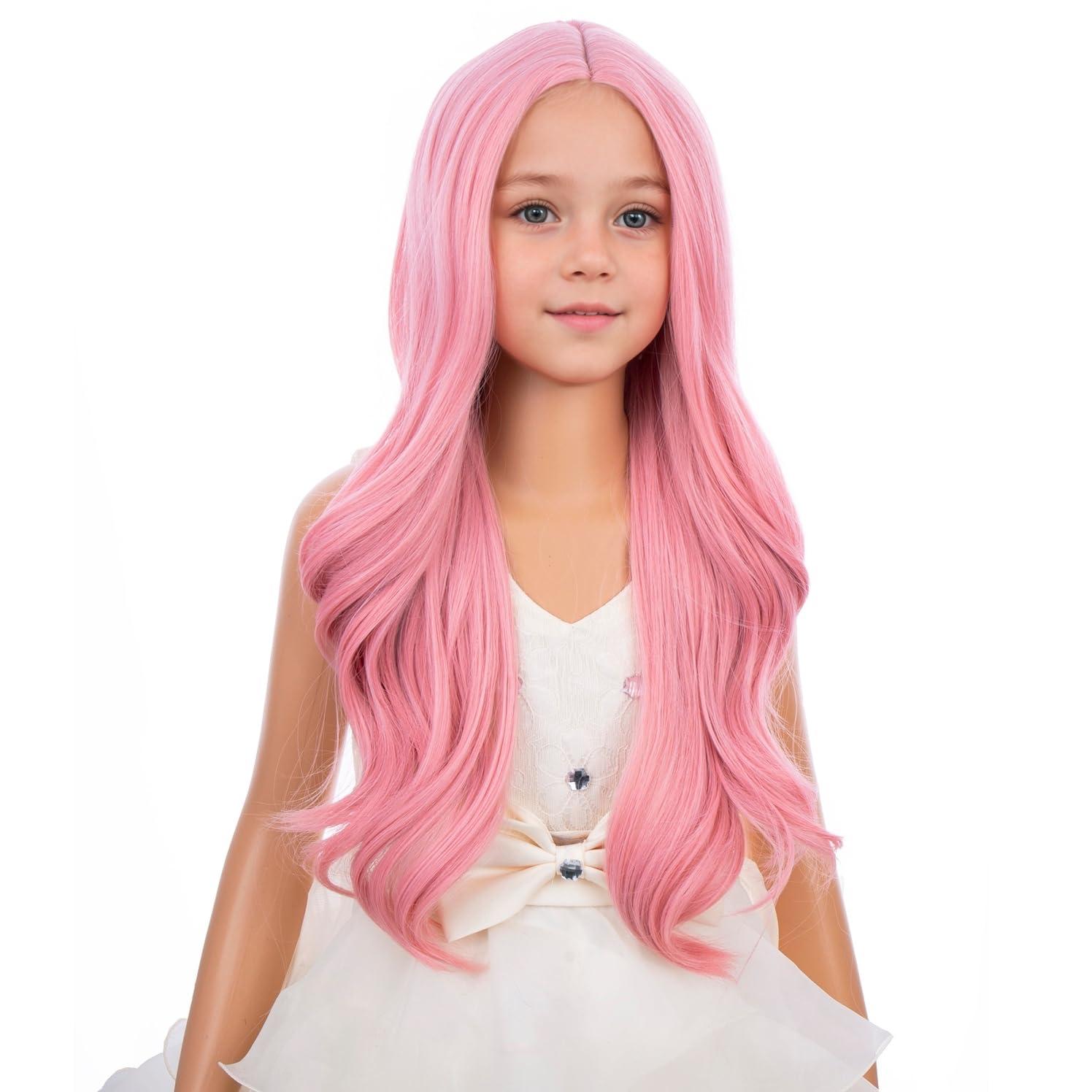 imageKids Blue Wig Long Wavy Child Wig Light Blue Wig for Kids Heat Resistant Synthetic Hair Cosplay Costume Girls Wig Mixed BluePink