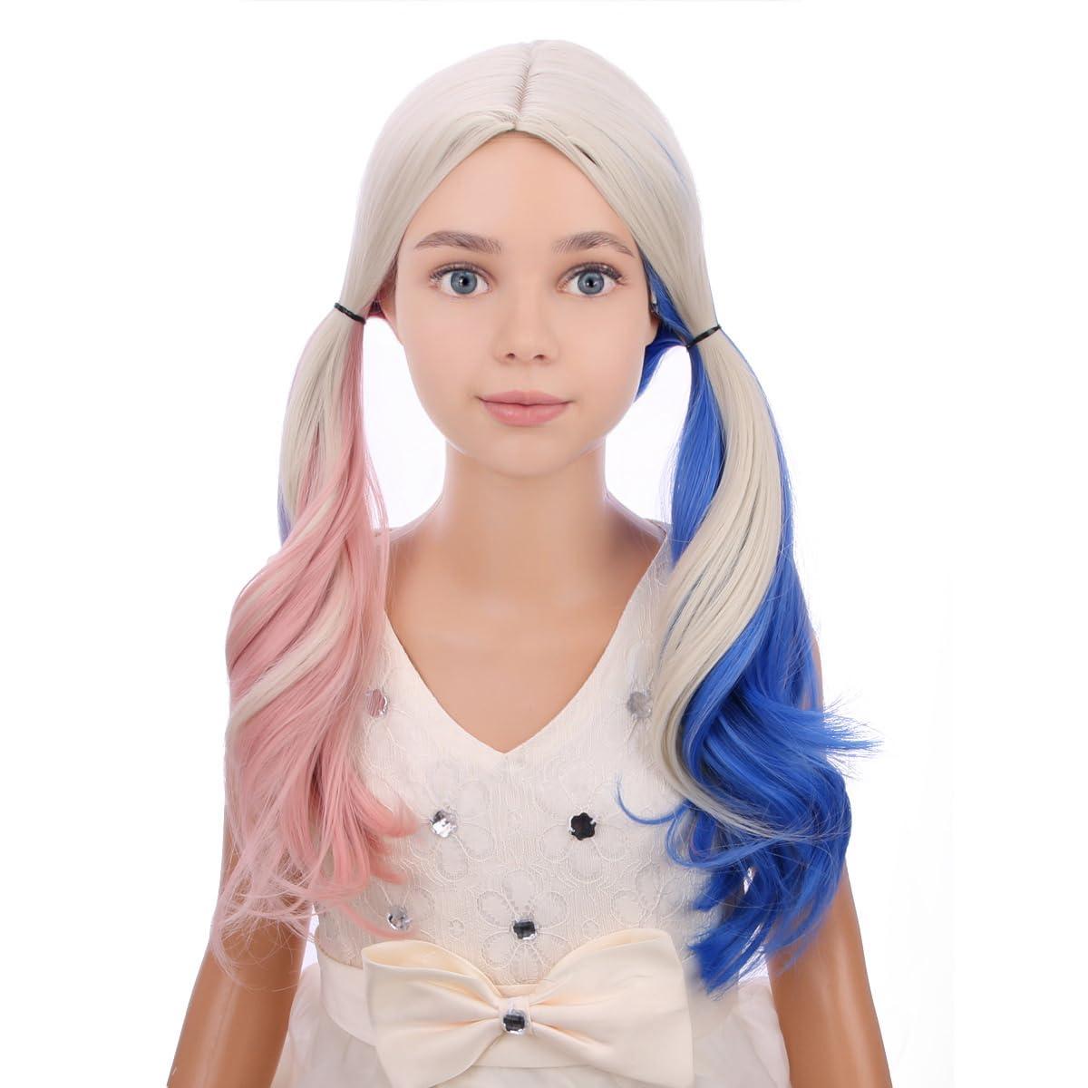 imageKids Blue Wig Long Wavy Child Wig Light Blue Wig for Kids Heat Resistant Synthetic Hair Cosplay Costume Girls Wig Mixed BluePink Blue