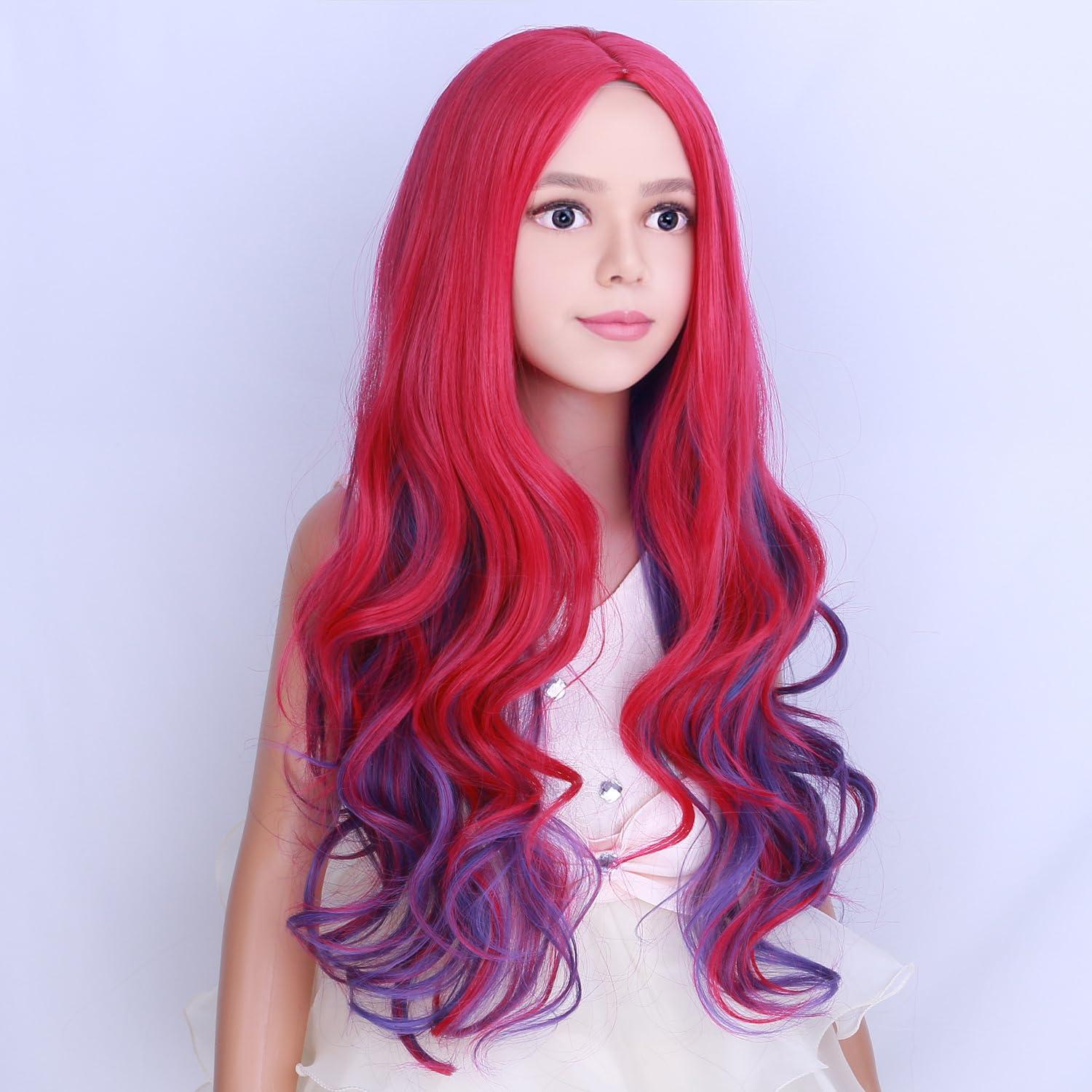 imageKids Blue Wig Long Wavy Child Wig Light Blue Wig for Kids Heat Resistant Synthetic Hair Cosplay Costume Girls Wig Mixed BluePurple Pink