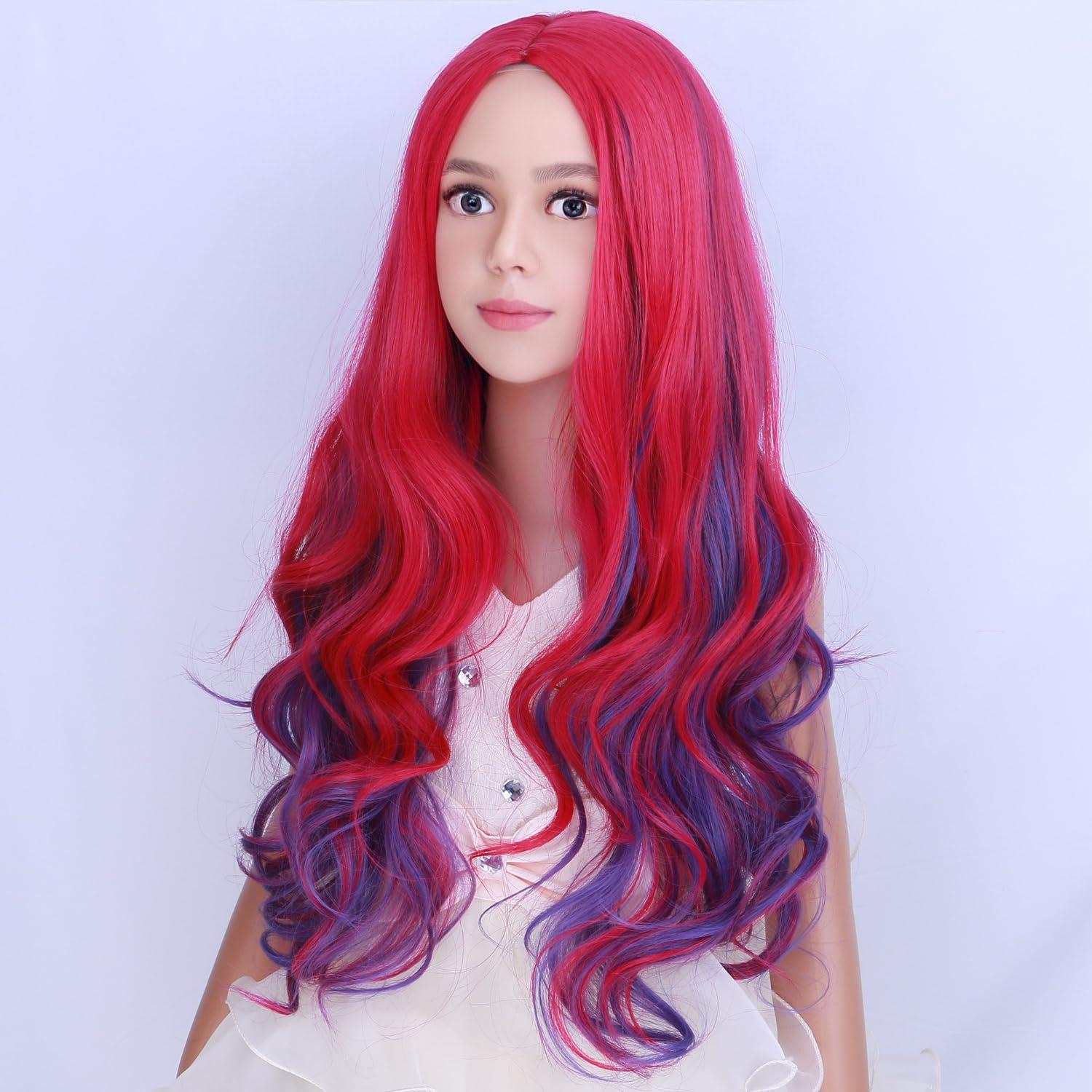 imageKids Blue Wig Long Wavy Child Wig Light Blue Wig for Kids Heat Resistant Synthetic Hair Cosplay Costume Girls Wig Mixed BluePurple Pink