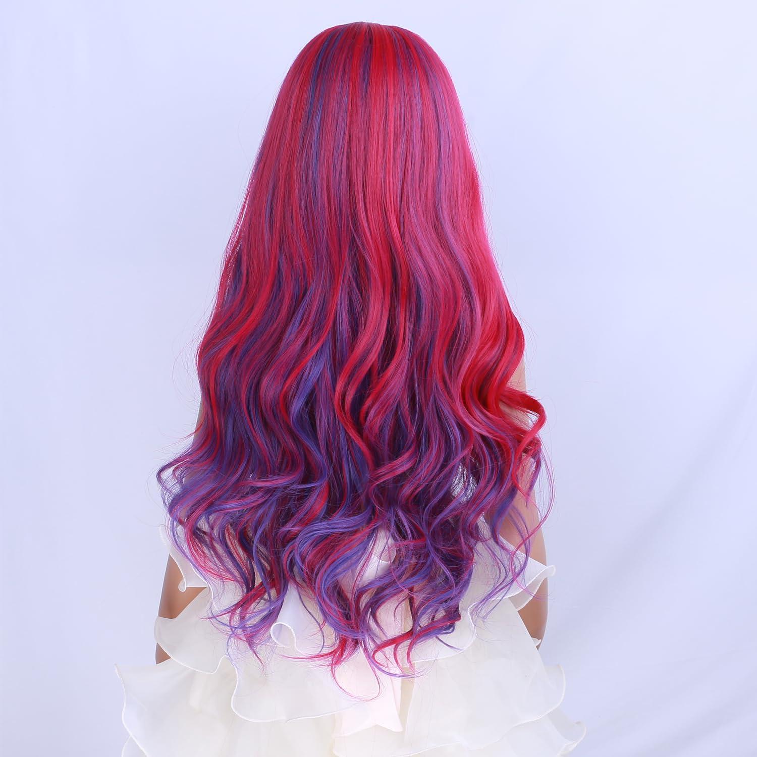 imageKids Blue Wig Long Wavy Child Wig Light Blue Wig for Kids Heat Resistant Synthetic Hair Cosplay Costume Girls Wig Mixed BluePurple Pink