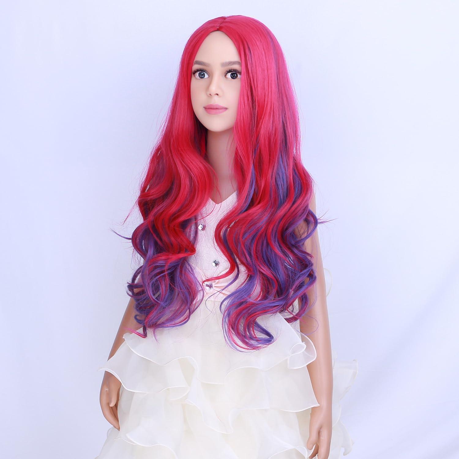 imageKids Blue Wig Long Wavy Child Wig Light Blue Wig for Kids Heat Resistant Synthetic Hair Cosplay Costume Girls Wig Mixed BluePurple Pink