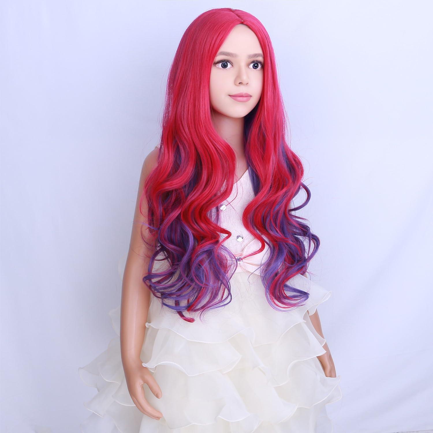 imageKids Blue Wig Long Wavy Child Wig Light Blue Wig for Kids Heat Resistant Synthetic Hair Cosplay Costume Girls Wig Mixed BluePurple Pink