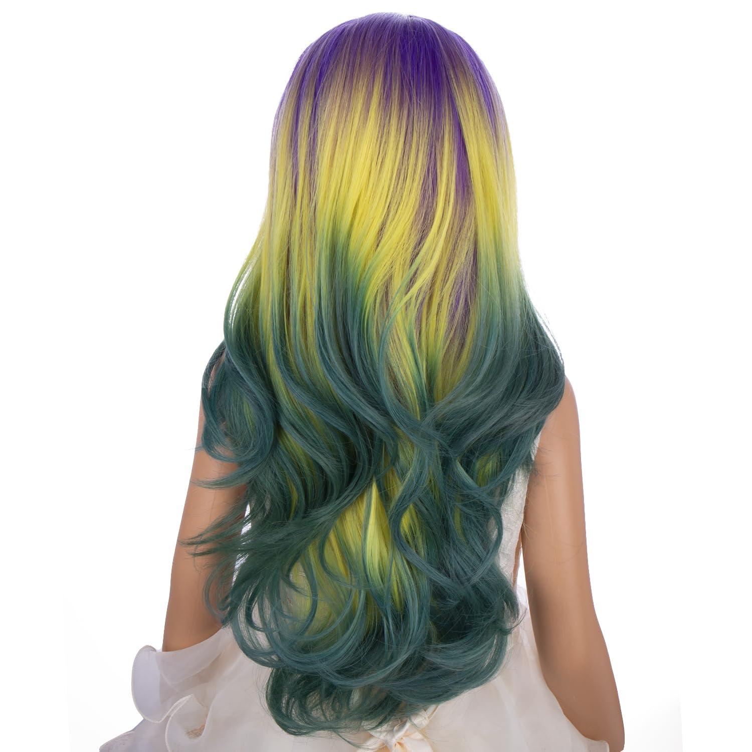 imageKids Blue Wig Long Wavy Child Wig Light Blue Wig for Kids Heat Resistant Synthetic Hair Cosplay Costume Girls Wig Mixed BluePurple Yellow Green Ombre