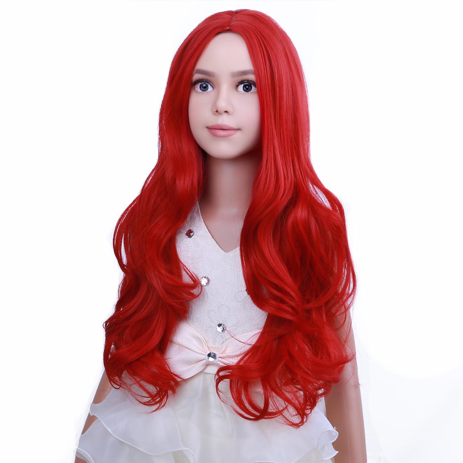 imageKids Blue Wig Long Wavy Child Wig Light Blue Wig for Kids Heat Resistant Synthetic Hair Cosplay Costume Girls Wig Mixed BlueRed