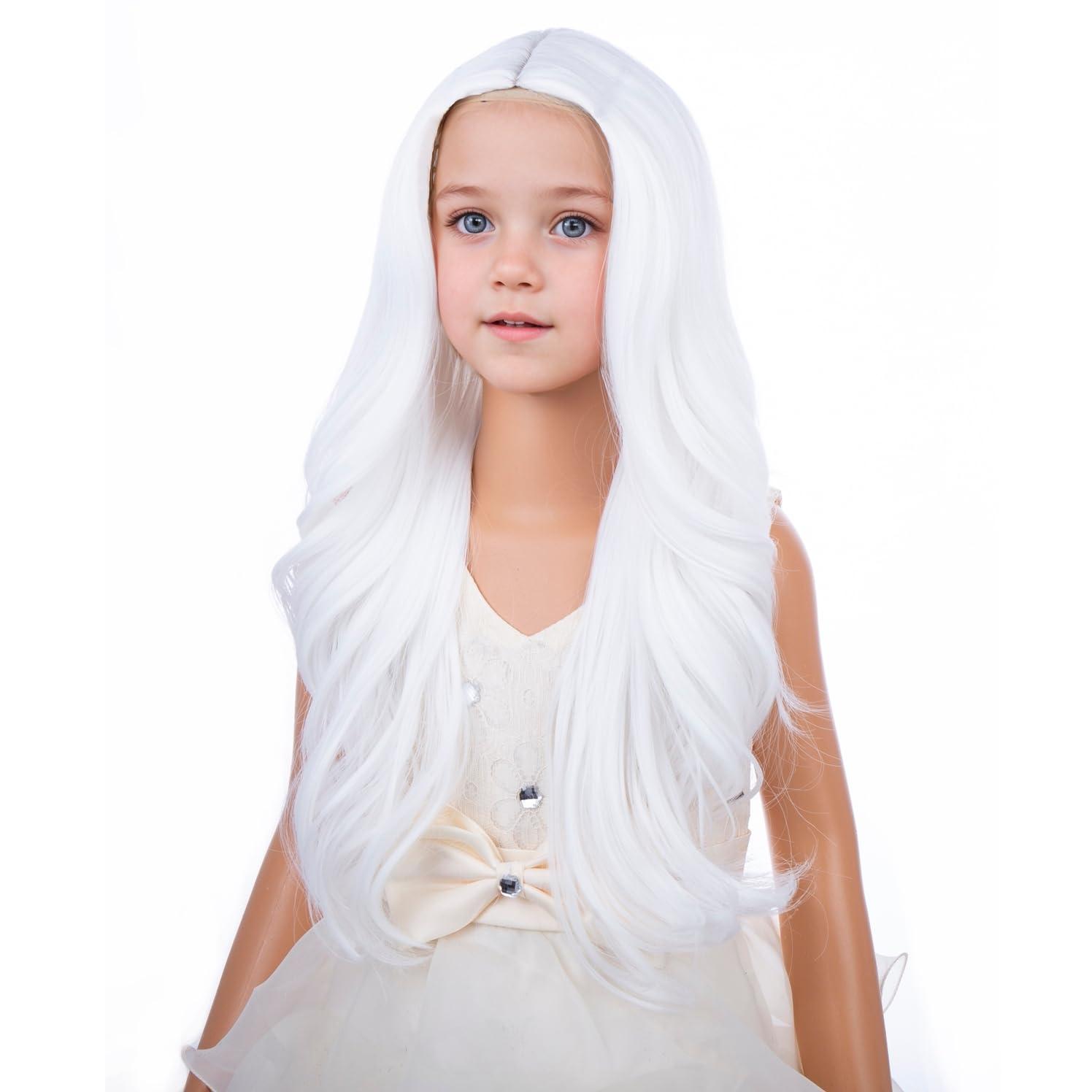 imageKids Blue Wig Long Wavy Child Wig Light Blue Wig for Kids Heat Resistant Synthetic Hair Cosplay Costume Girls Wig Mixed BlueWhite