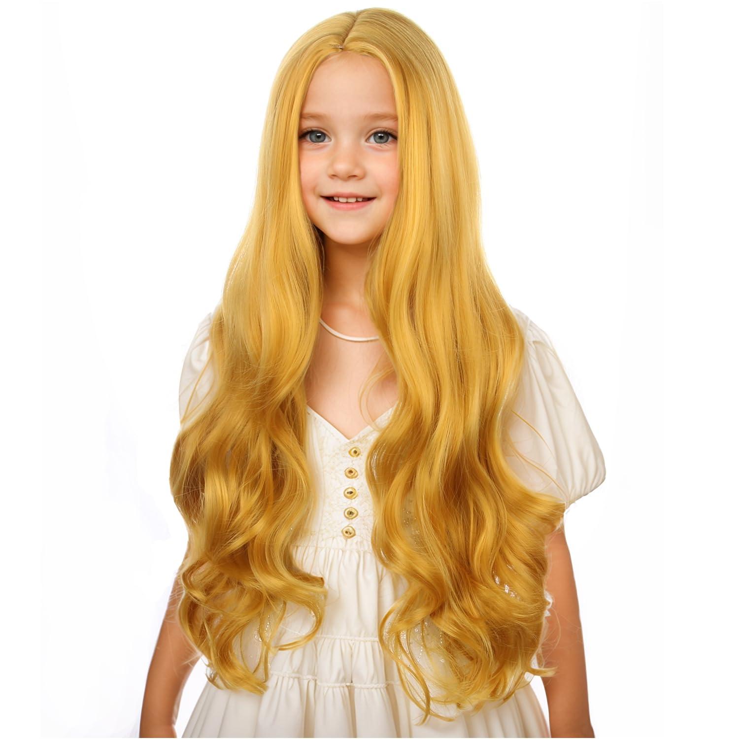imageKids Blue Wig Long Wavy Child Wig Light Blue Wig for Kids Heat Resistant Synthetic Hair Cosplay Costume Girls Wig Mixed BlueYellow