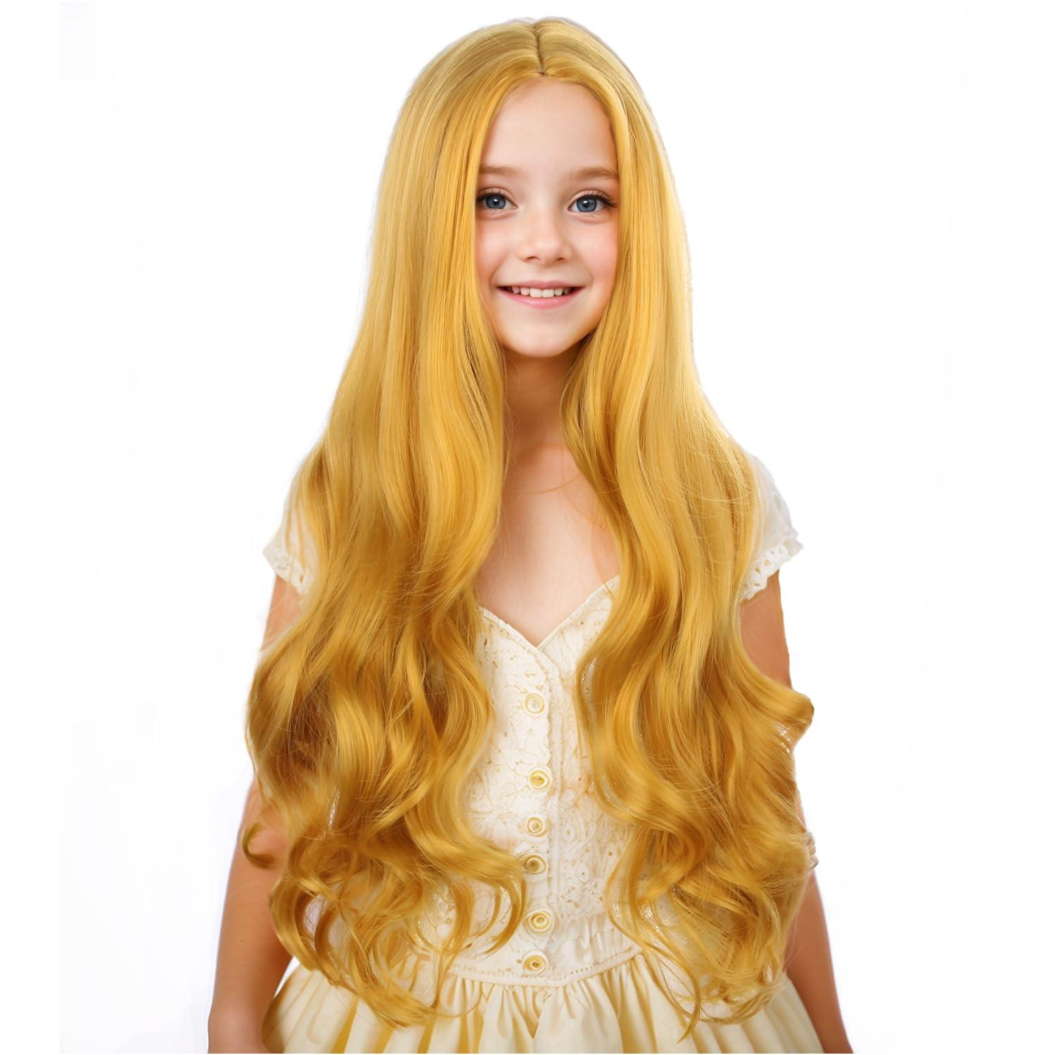 imageKids Blue Wig Long Wavy Child Wig Light Blue Wig for Kids Heat Resistant Synthetic Hair Cosplay Costume Girls Wig Mixed BlueYellow