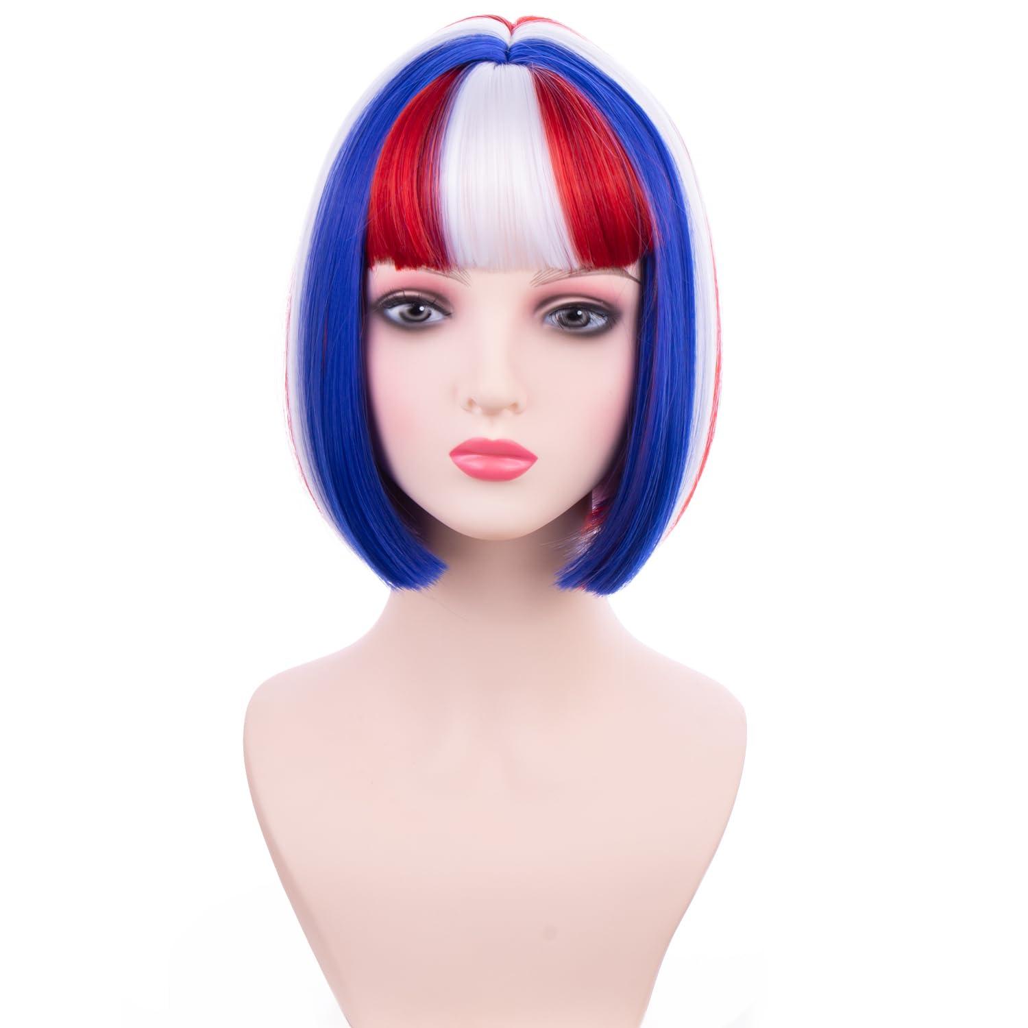 imageKids Brown Wig with Bangs Child Short Brown Bob Wig for Girls Cosplay Party Synthetic Rose Net Daily WearBlue Red White