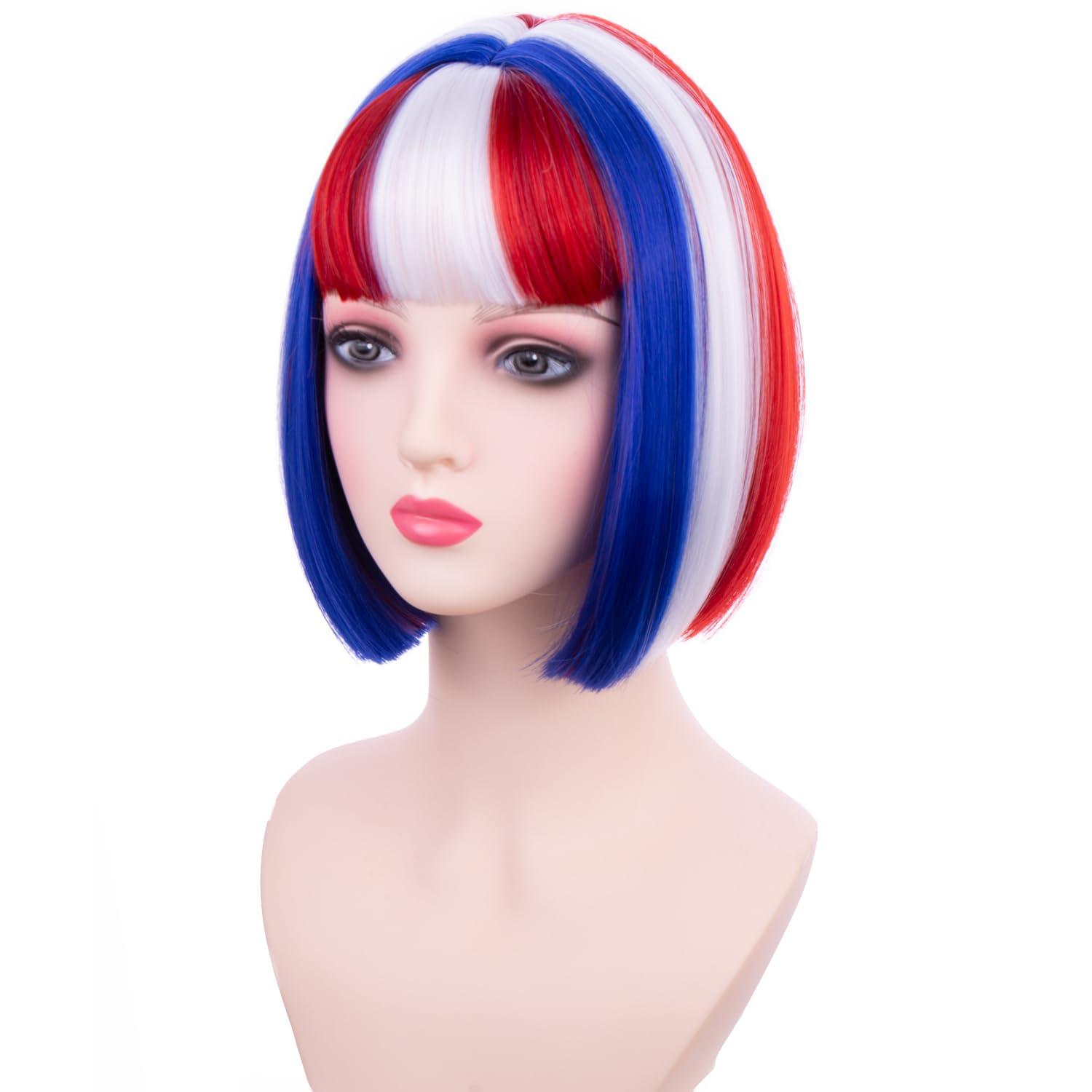 imageKids Brown Wig with Bangs Child Short Brown Bob Wig for Girls Cosplay Party Synthetic Rose Net Daily WearBlue Red White