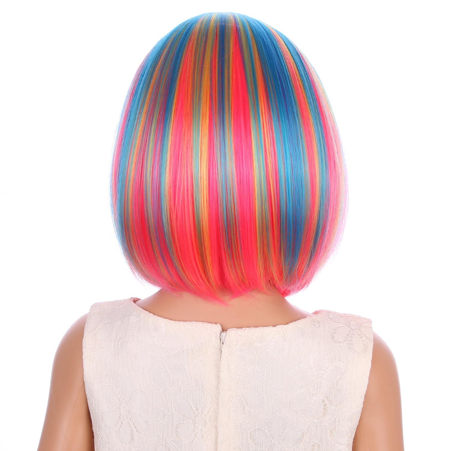 imageKids Brown Wig with Bangs Child Short Brown Bob Wig for Girls Cosplay Party Synthetic Rose Net Daily WearColorful