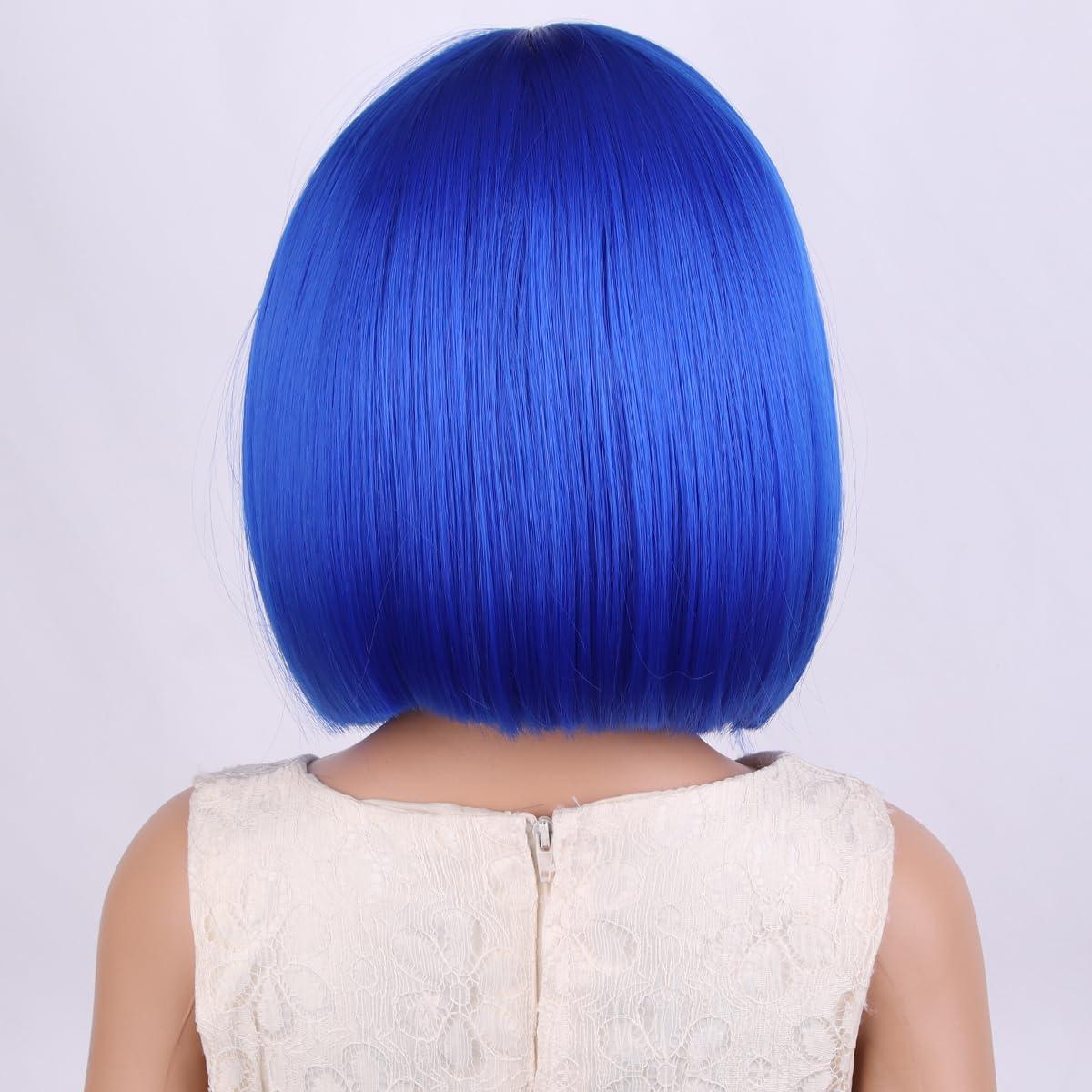 imageKids Brown Wig with Bangs Child Short Brown Bob Wig for Girls Cosplay Party Synthetic Rose Net Daily WearDark Blue