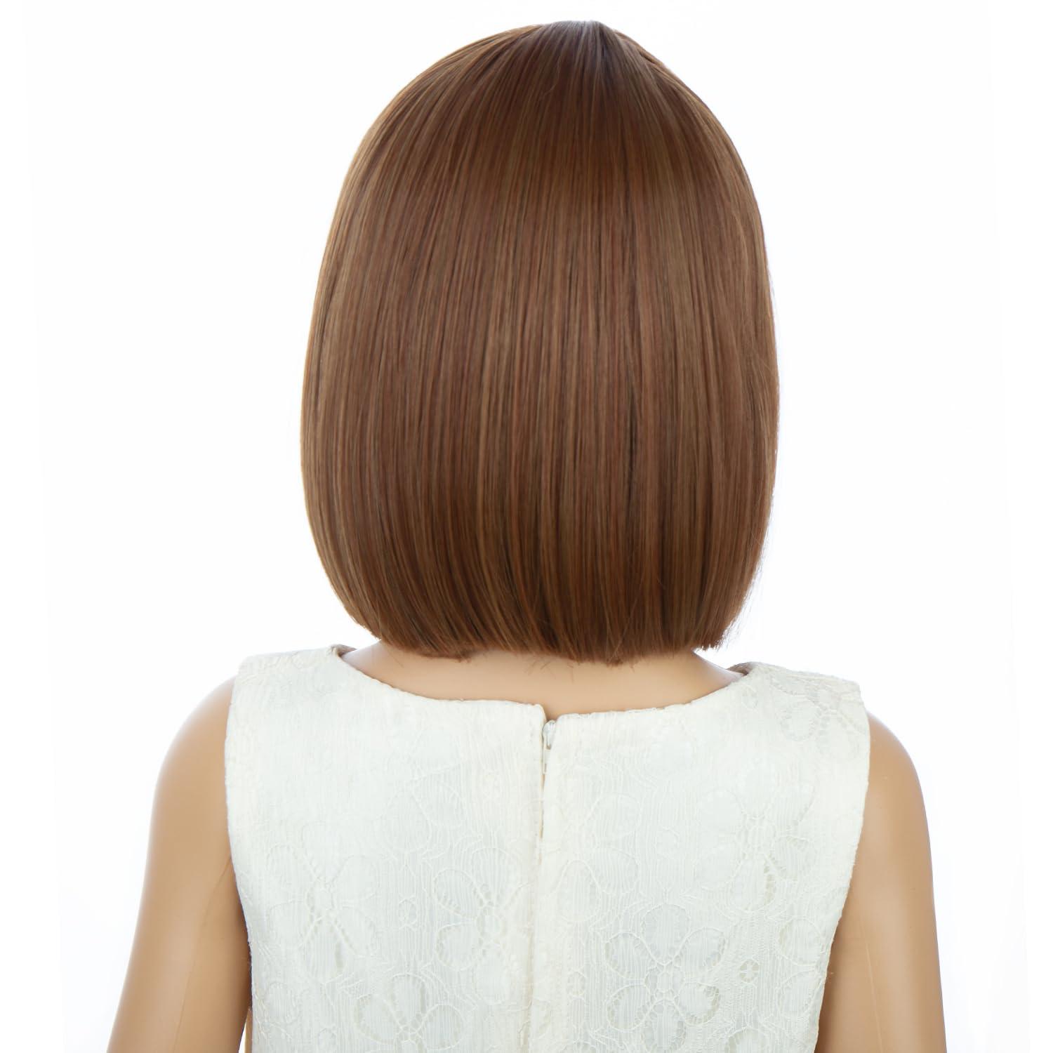 imageKids Brown Wig with Bangs Child Short Brown Bob Wig for Girls Cosplay Party Synthetic Rose Net Daily WearDark Orange