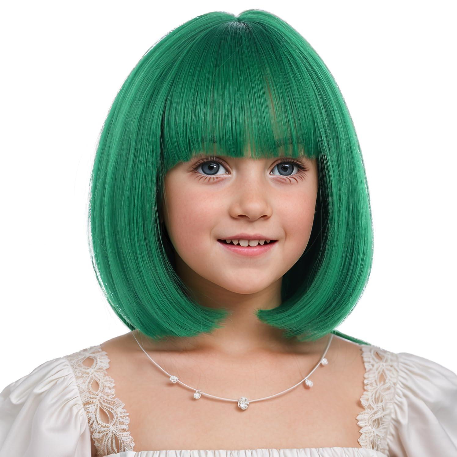 imageKids Brown Wig with Bangs Child Short Brown Bob Wig for Girls Cosplay Party Synthetic Rose Net Daily WearGreen