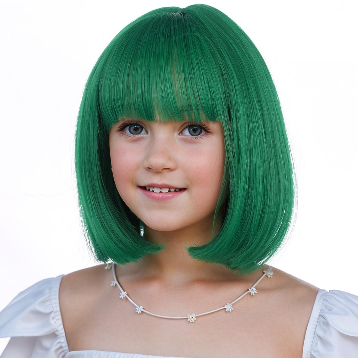 imageKids Brown Wig with Bangs Child Short Brown Bob Wig for Girls Cosplay Party Synthetic Rose Net Daily WearGreen